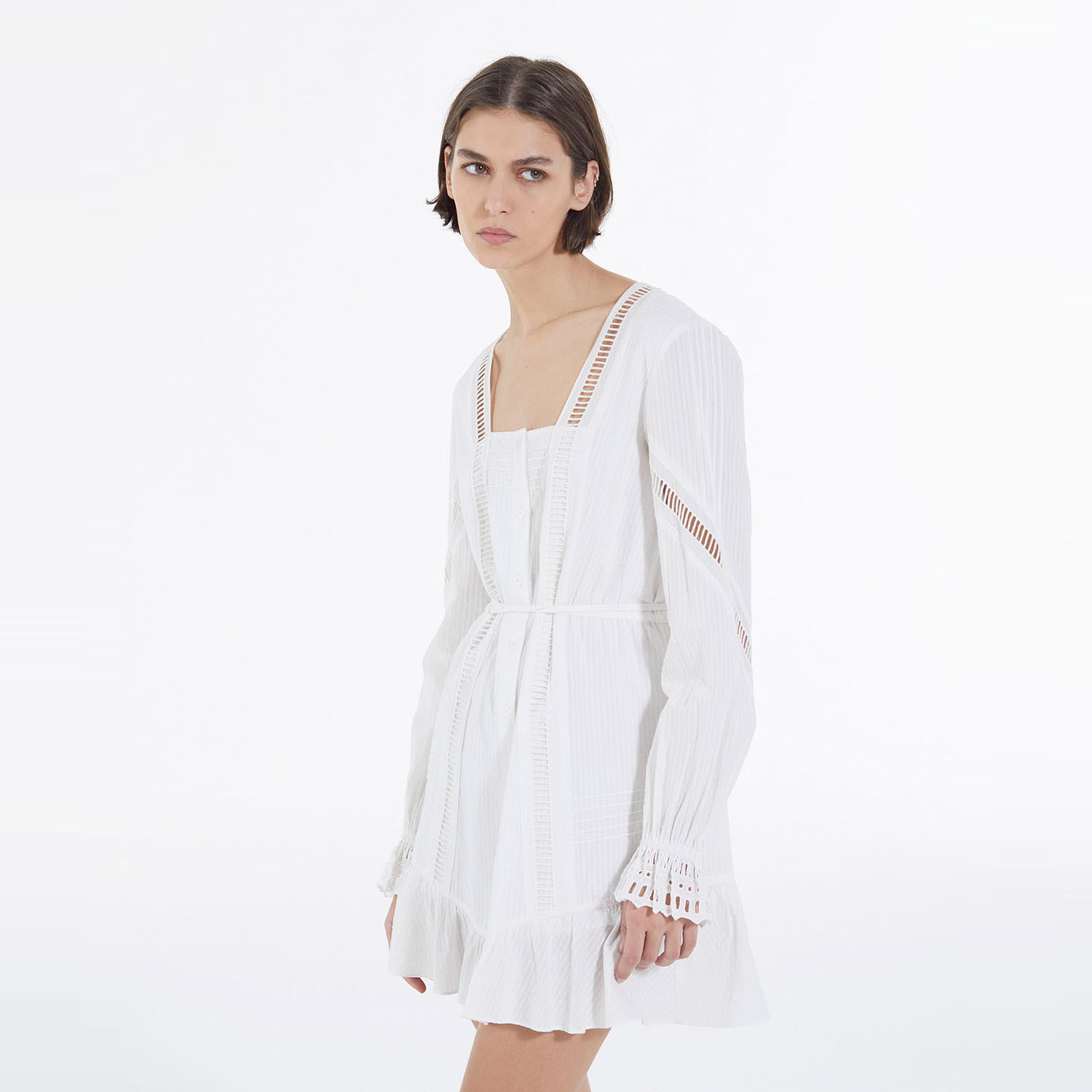 KADIN İŞLEMELİ BEYAZ ELBİSE