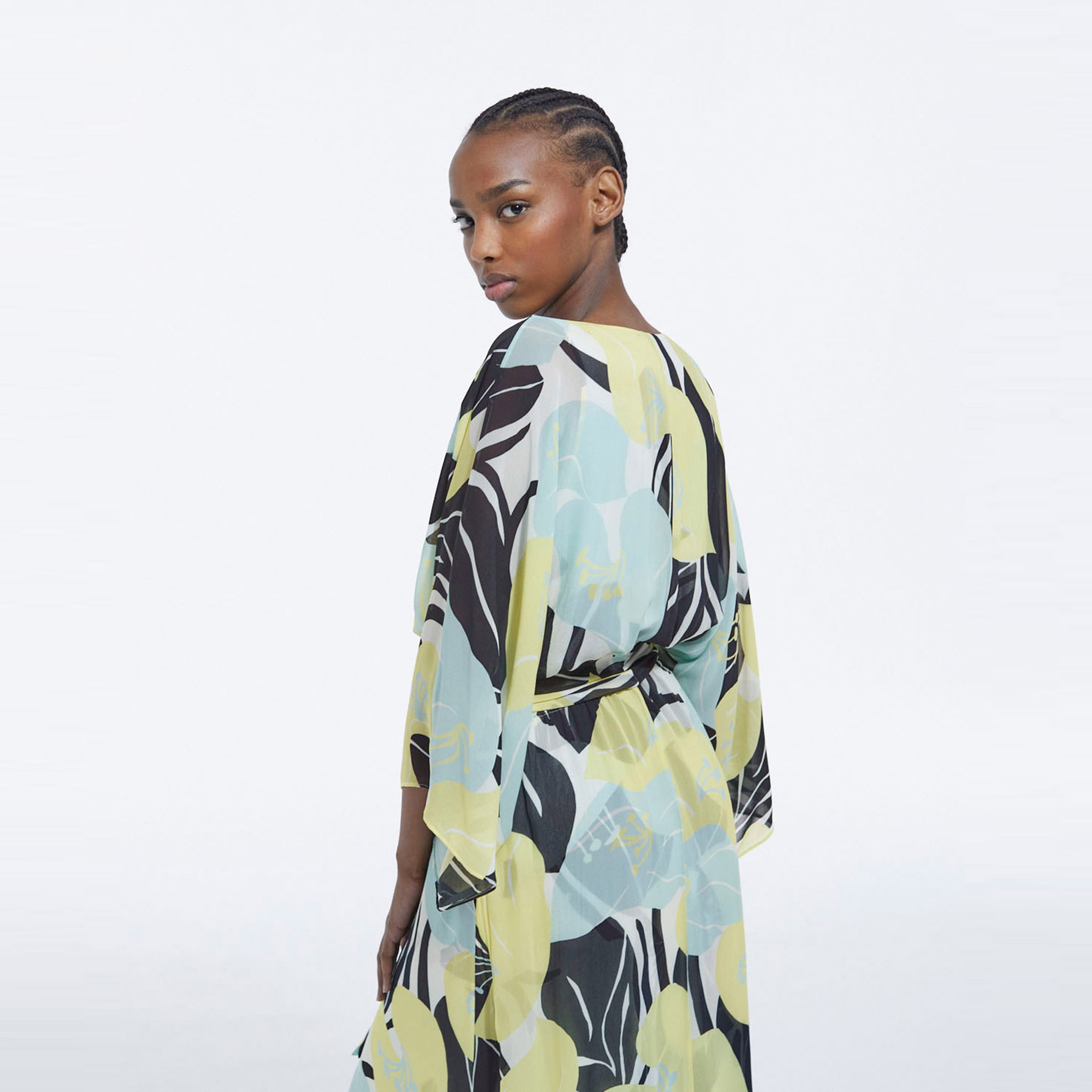 KADIN ÇİÇEK DESENLİ YEŞİL ELBİSE