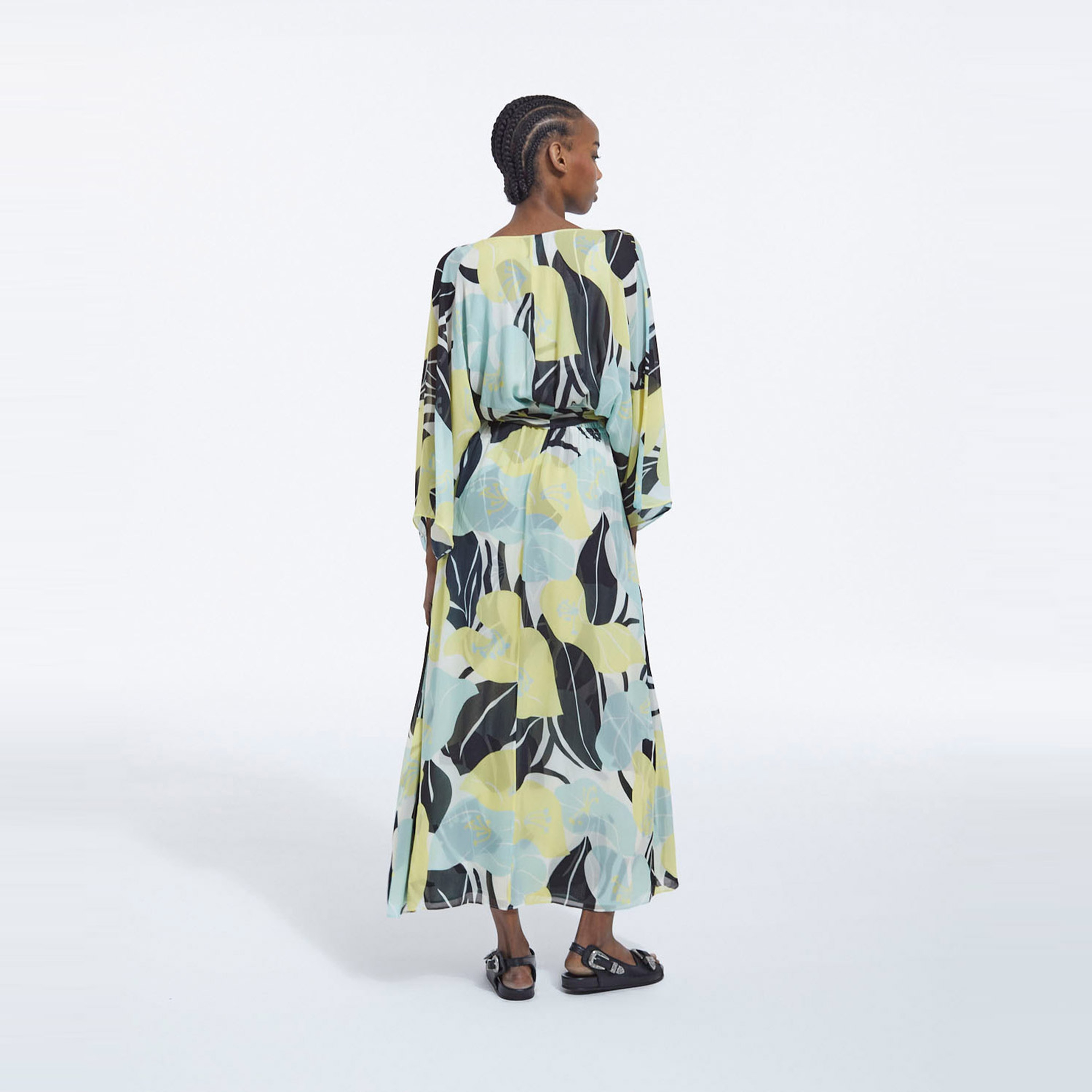 KADIN ÇİÇEK DESENLİ YEŞİL ELBİSE