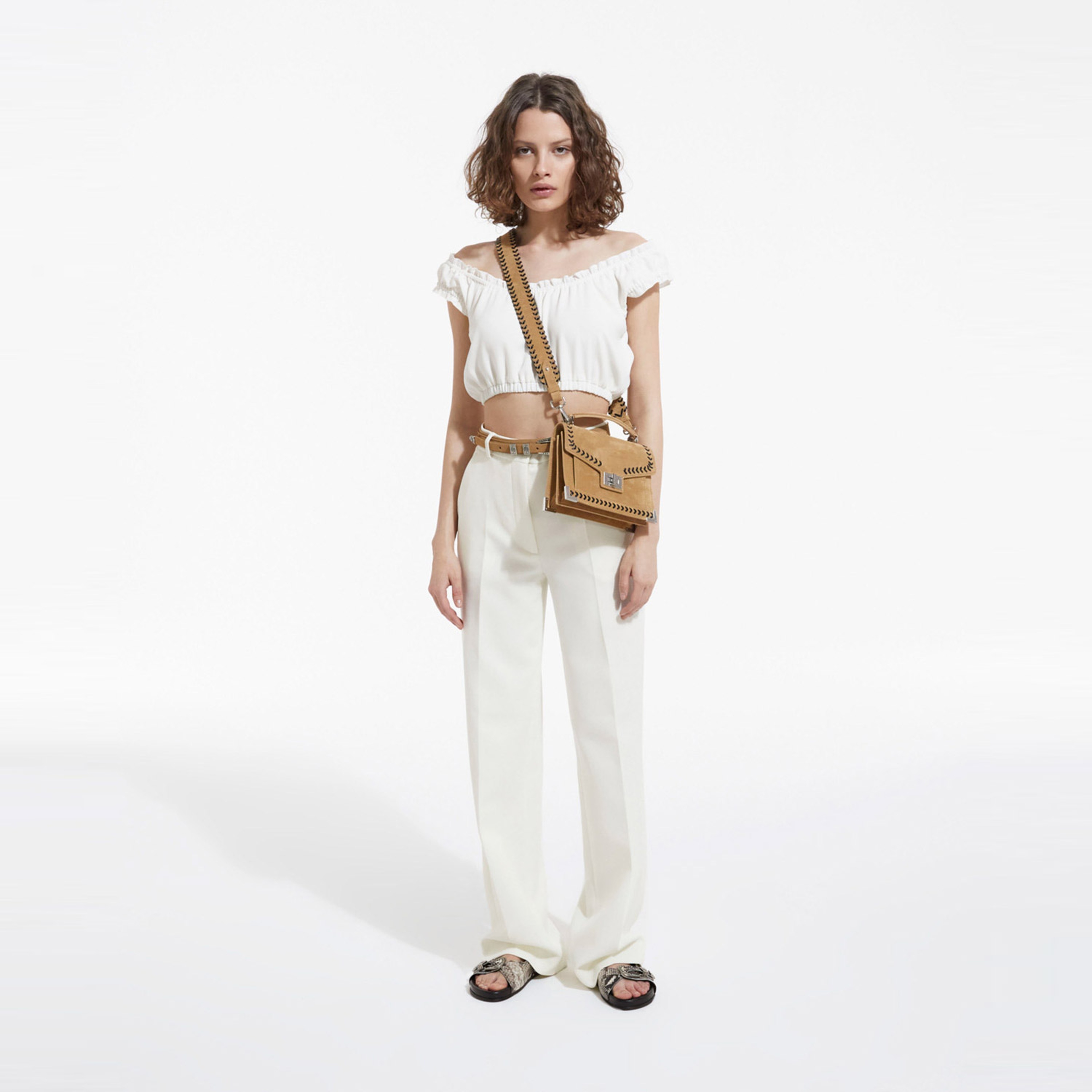 KADIN BALON KOLLU BEYAZ T-SHIRT