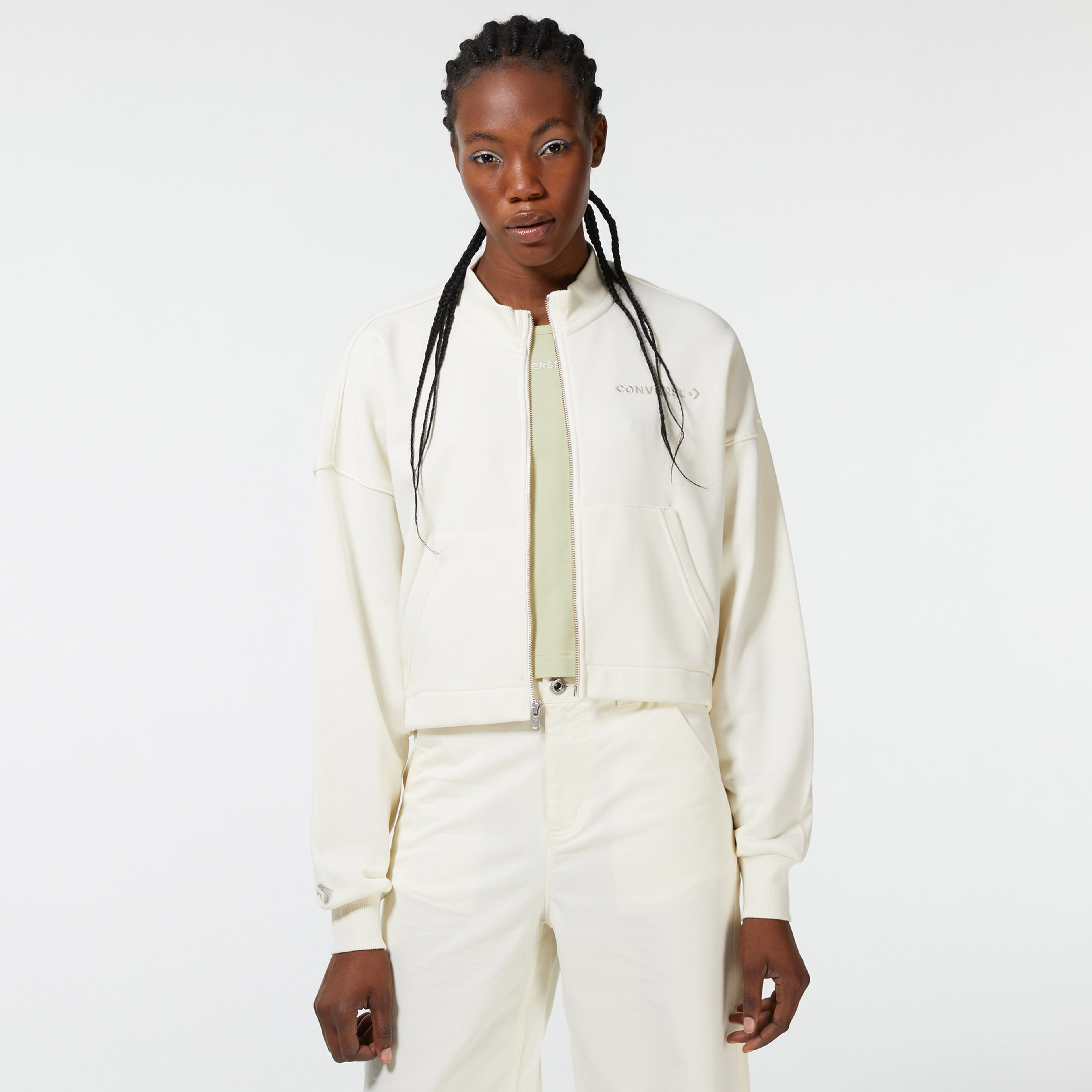 Converse Icon Play Full Zip Kadın Krem Eşofman Üstü