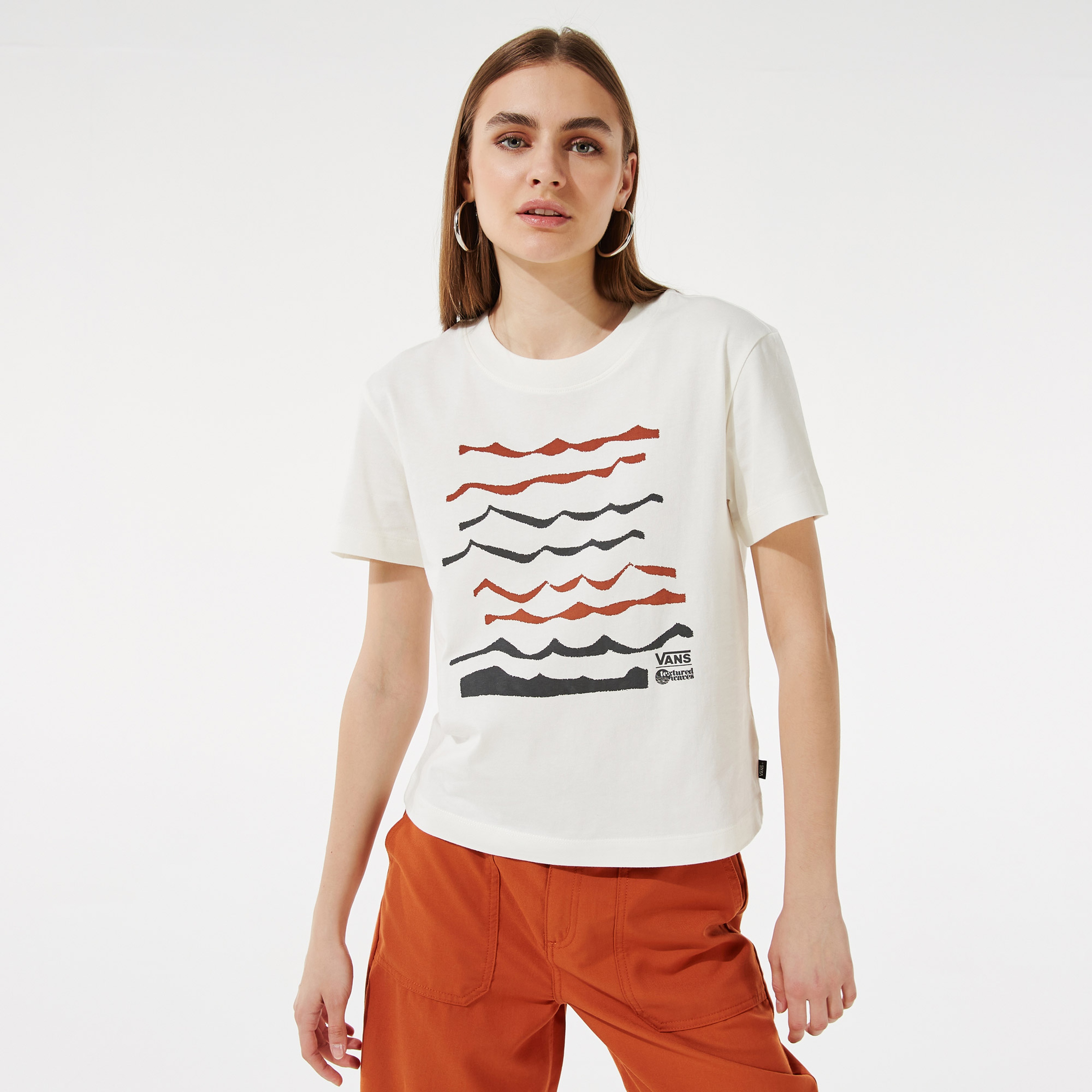Vans Textured Waves Ss Boxy Kadın Krem T-Shirt