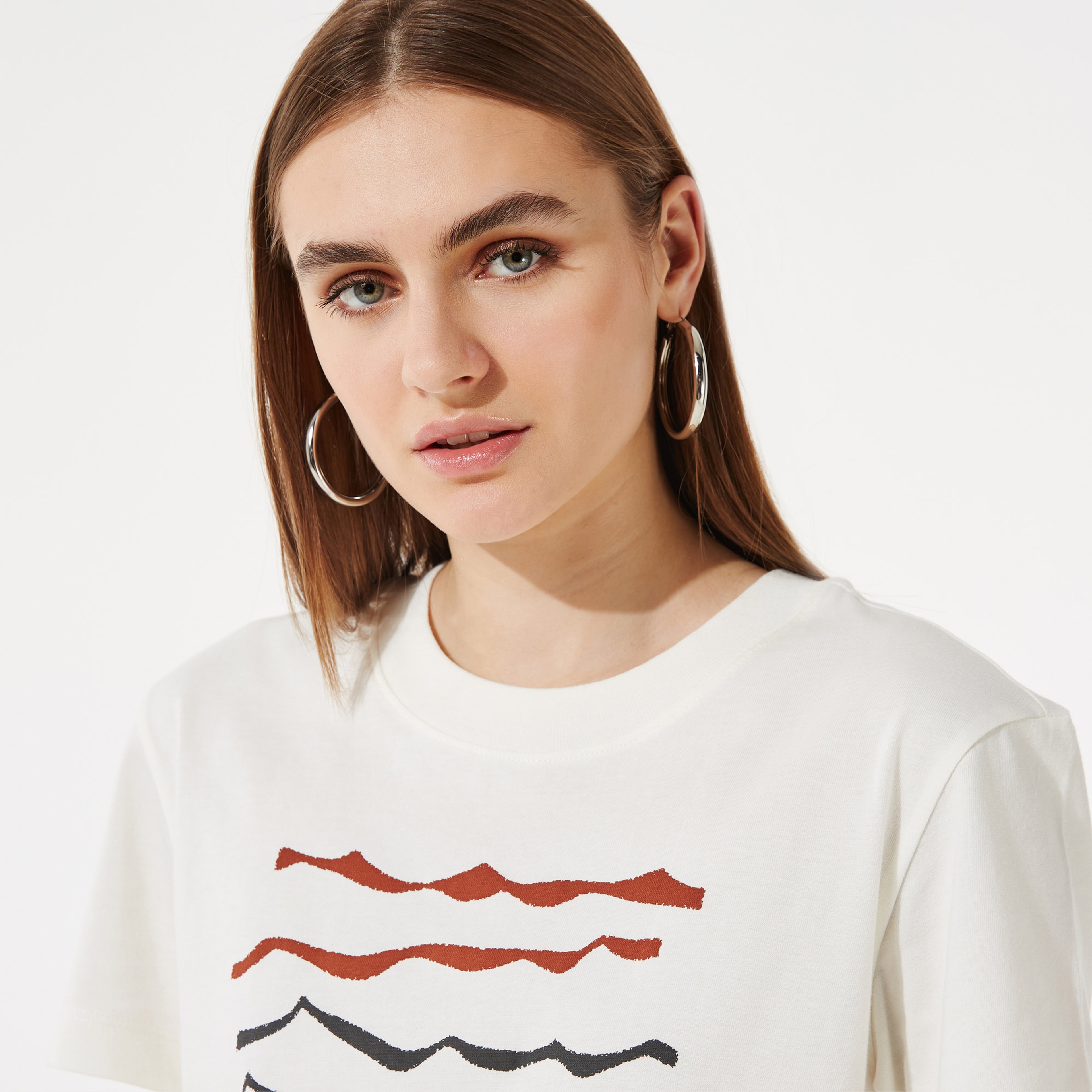 Vans Textured Waves Ss Boxy Kadın Krem T-Shirt