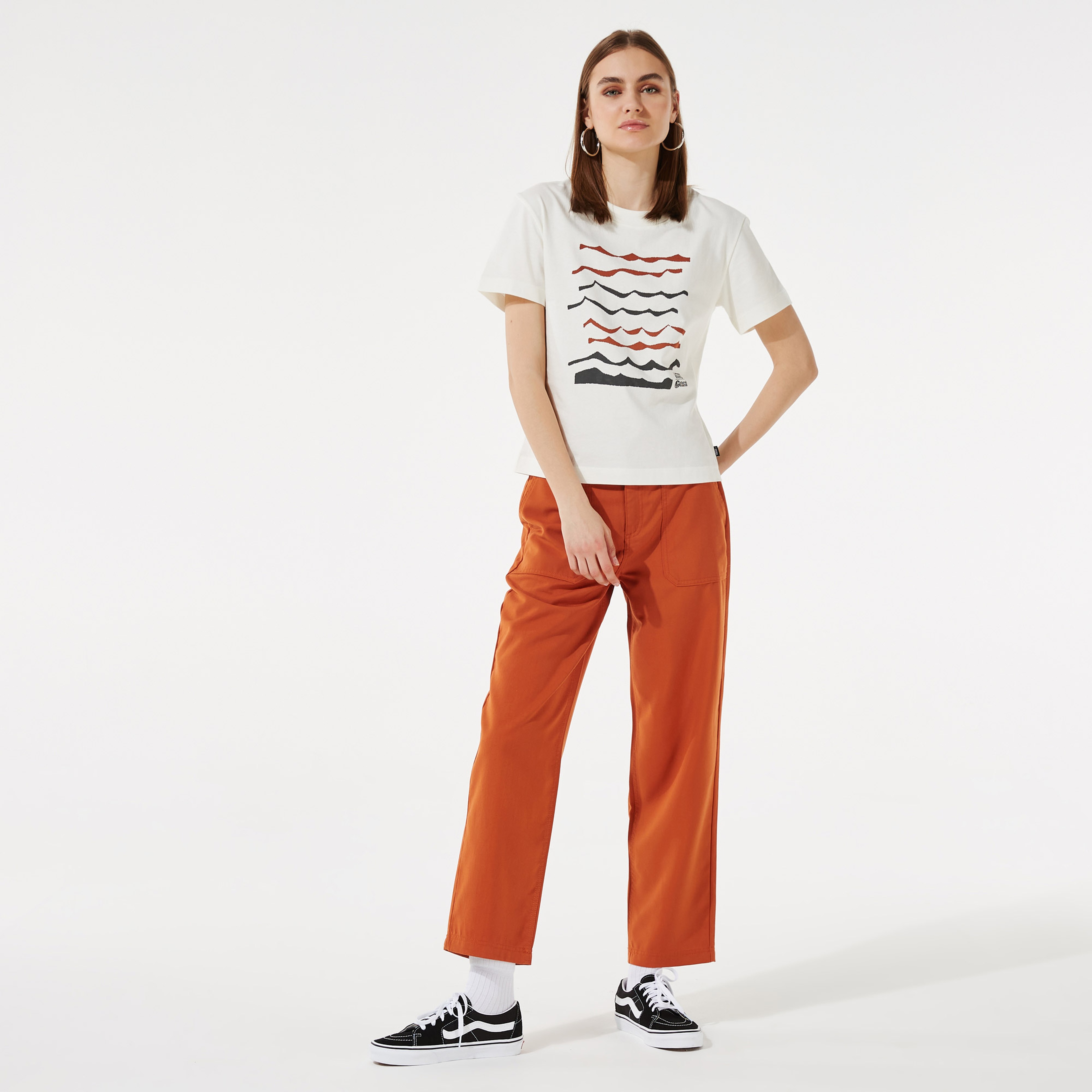 Vans Textured Waves Ss Boxy Kadın Krem T-Shirt