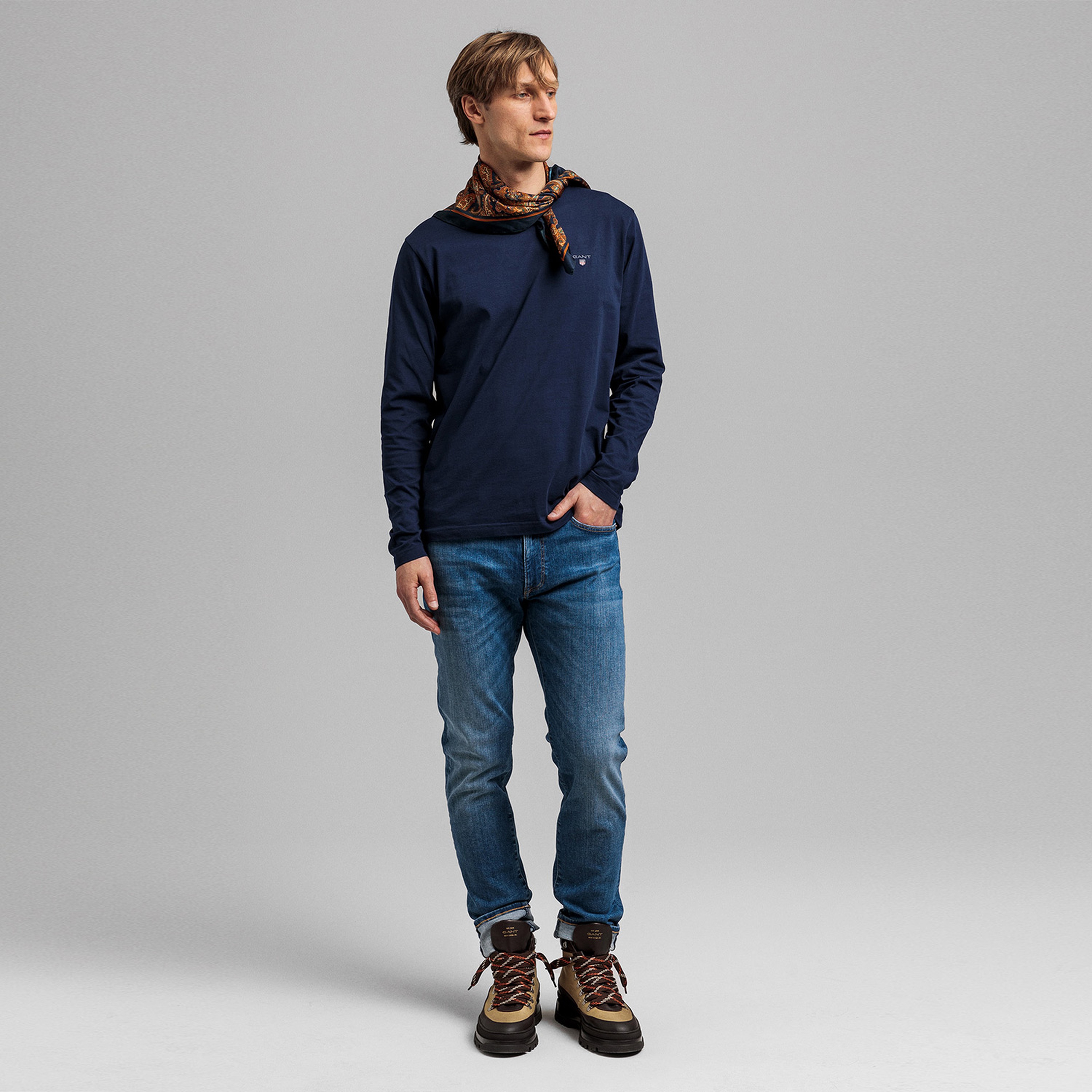 Gant Erkek Lacivert Regular Fit Bisiklet Yaka T-shirt