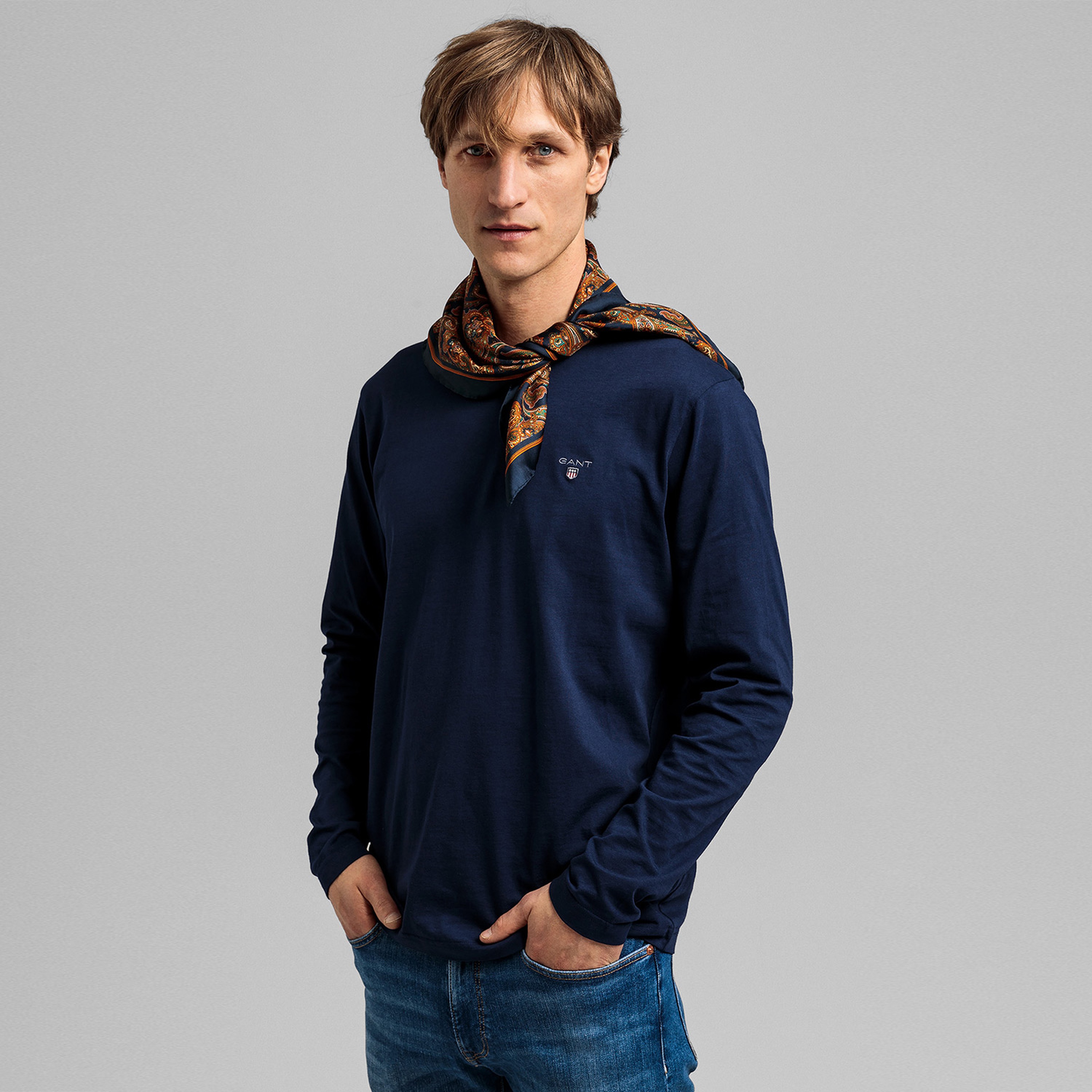 Gant Erkek Lacivert Regular Fit Bisiklet Yaka T-shirt