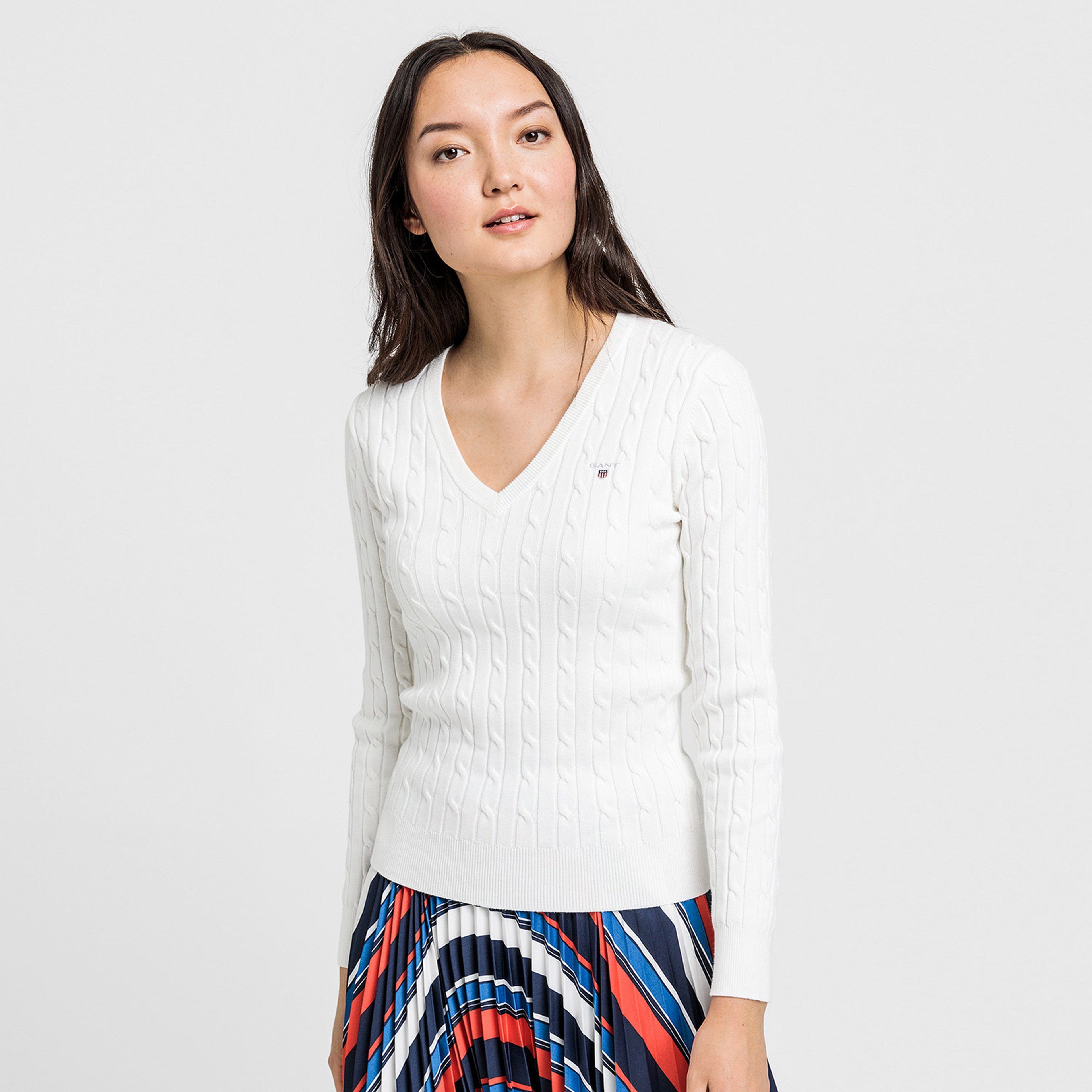 Gant Kadın Bej Slim Fit V Yaka Kazak