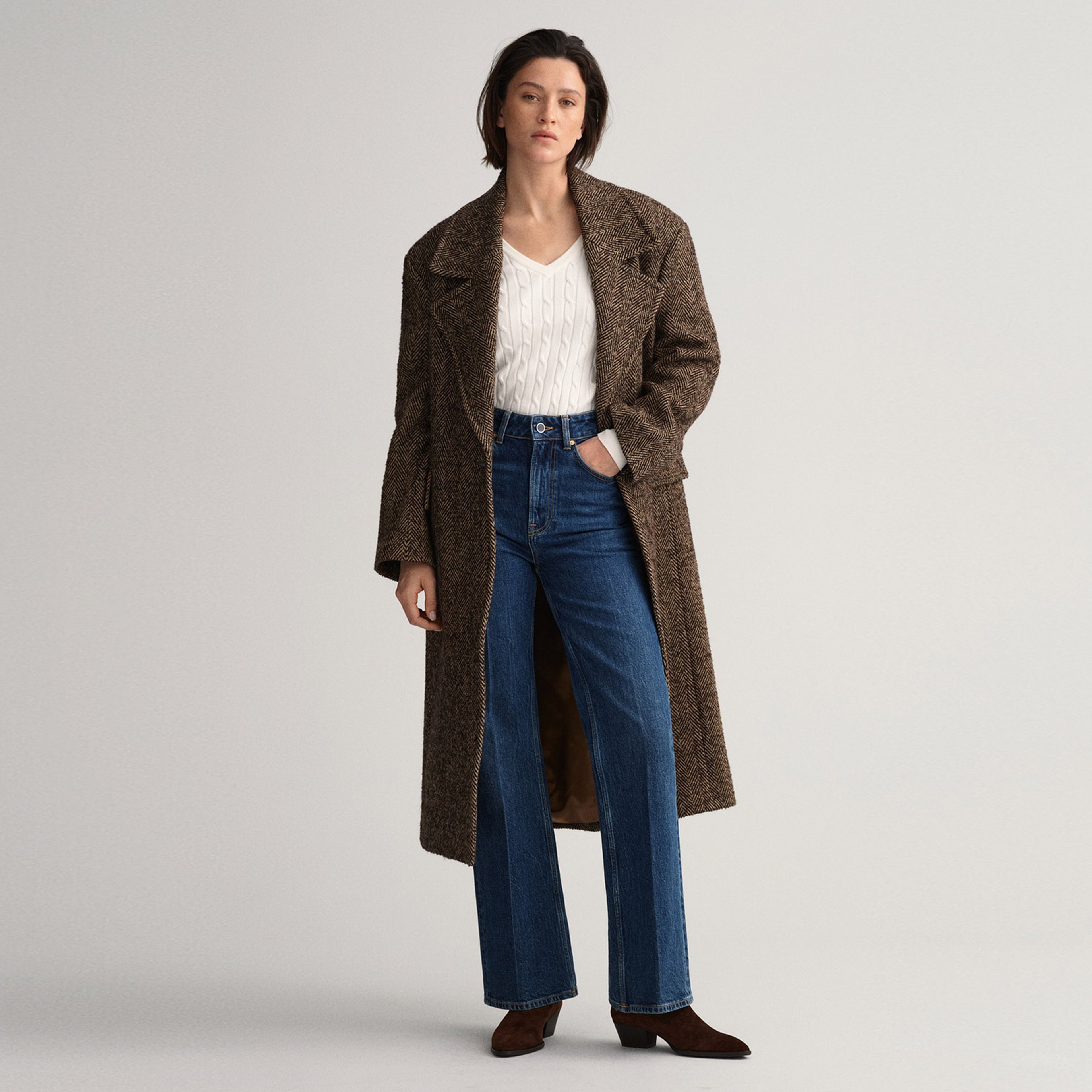 Gant Kadın Bej Slim Fit V Yaka Kazak