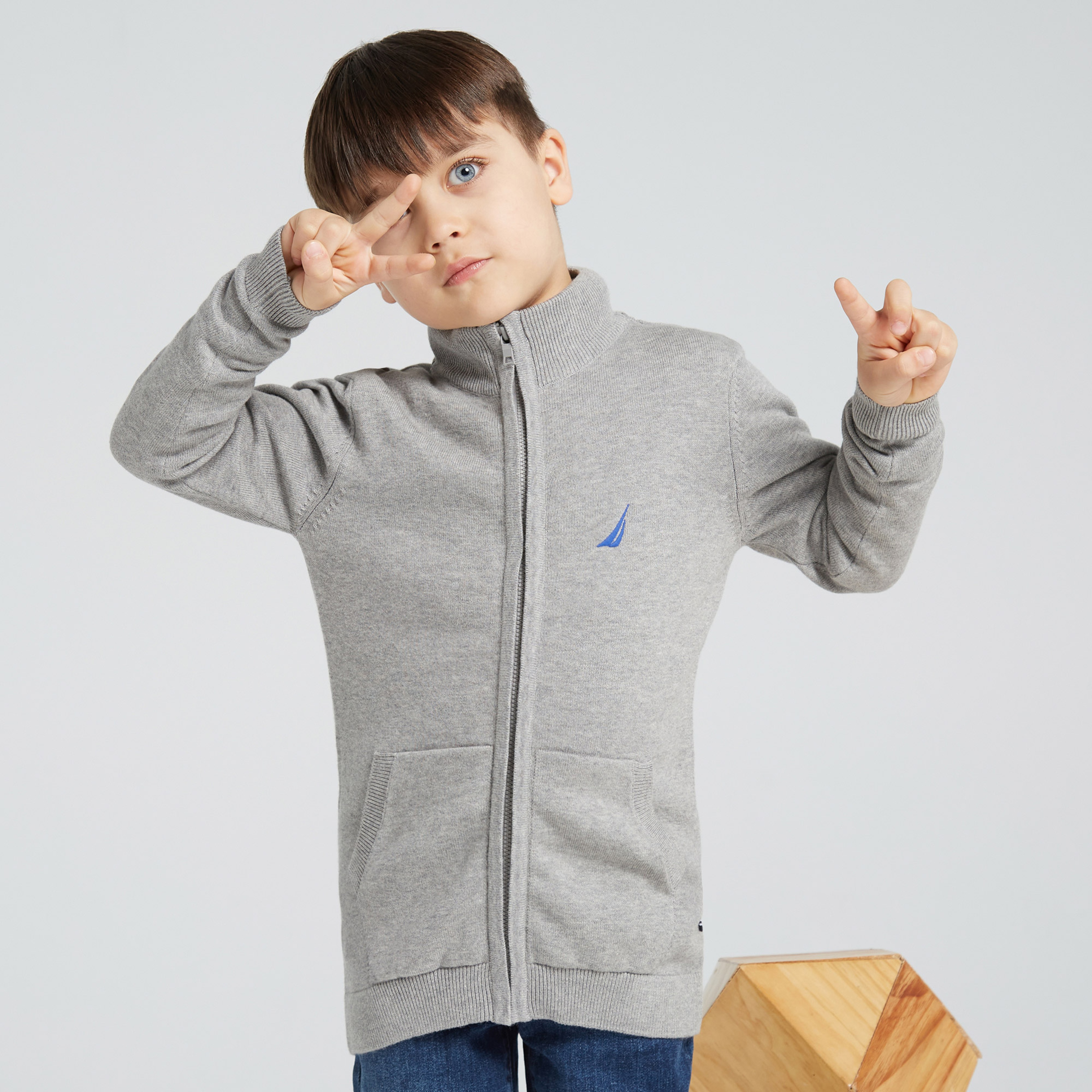 NAUTICA ERKEK ÇOCUK GRİ BASKILI TRİKO HIRKA
