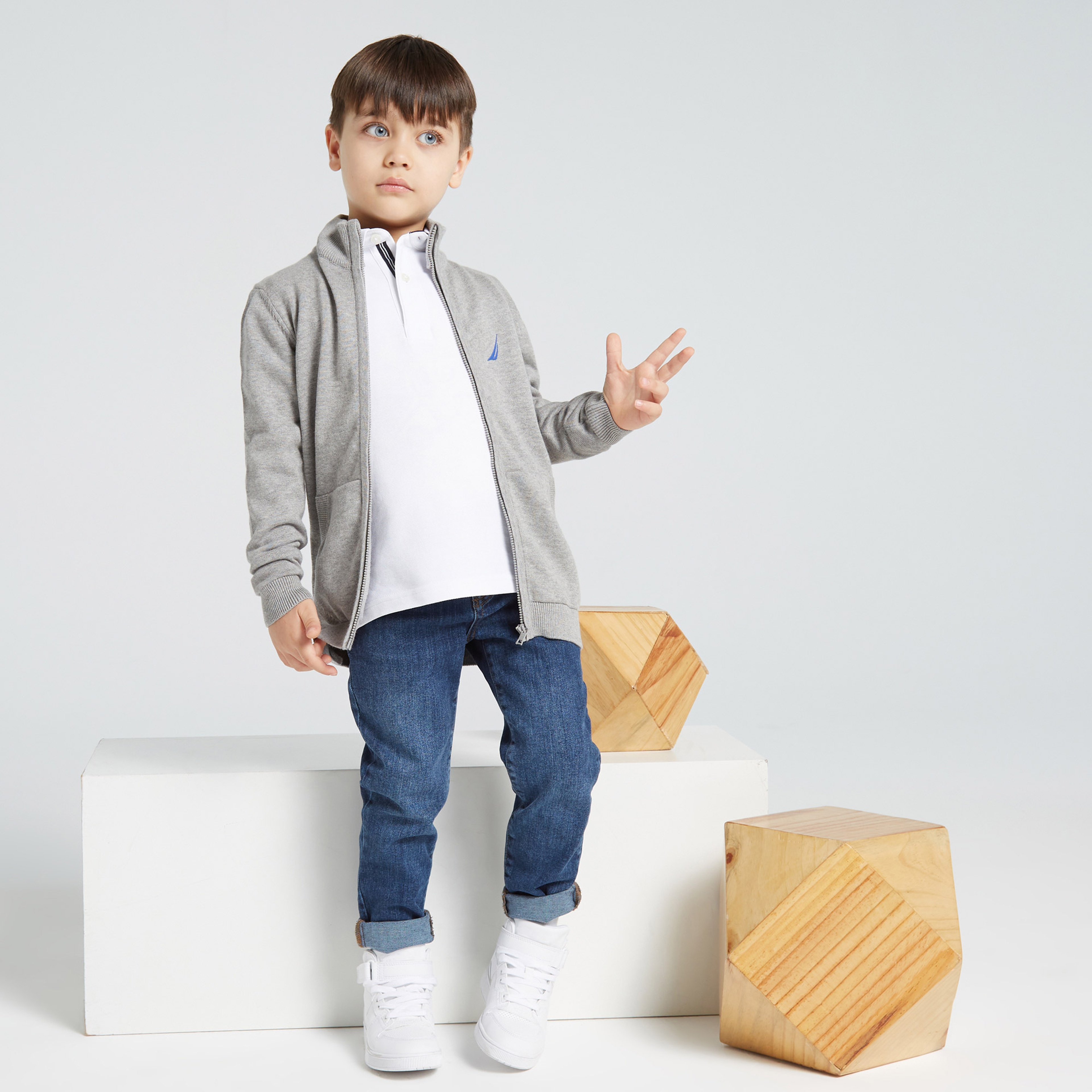 NAUTICA ERKEK ÇOCUK GRİ BASKILI TRİKO HIRKA
