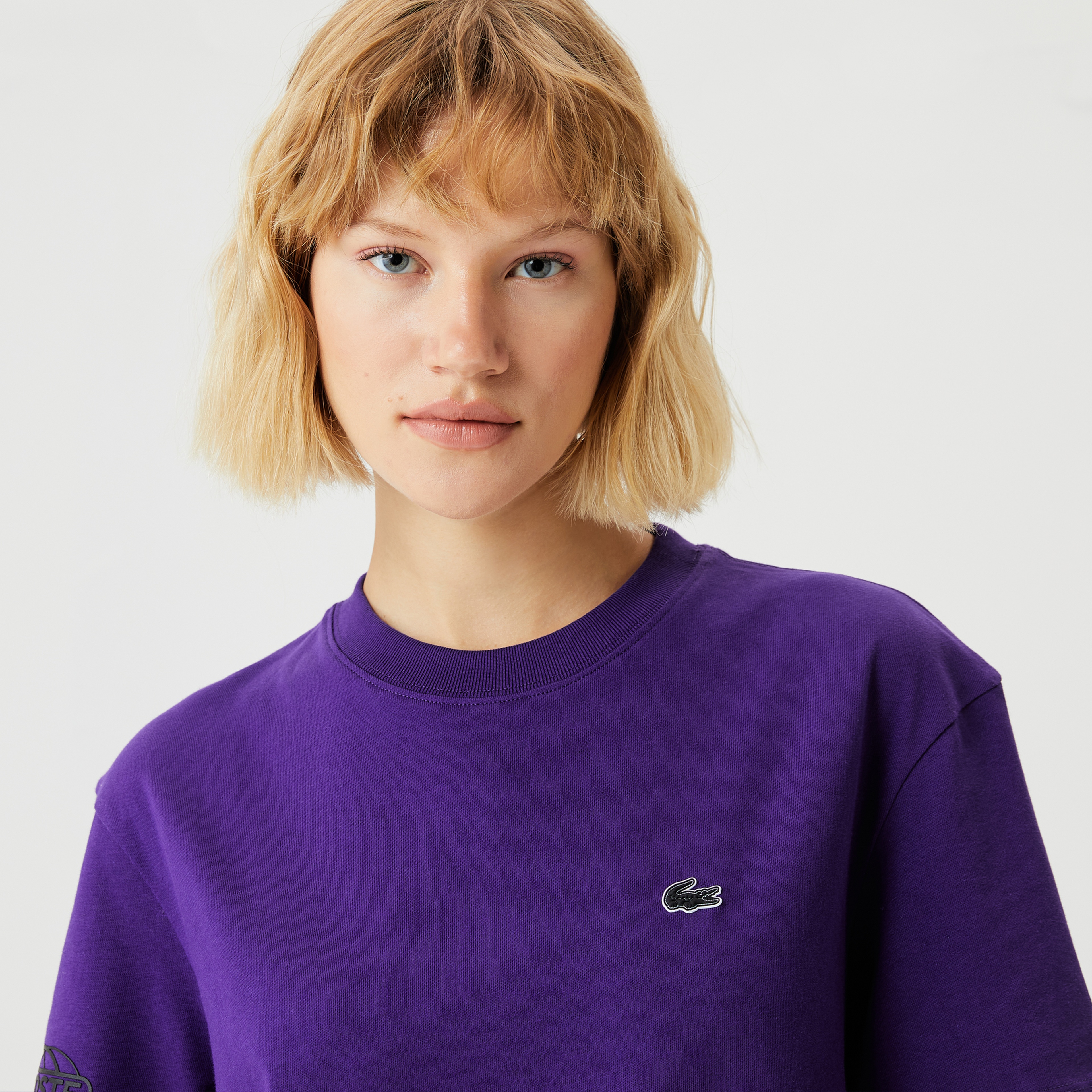 Lacoste Active Kadın Relaxed Fit Kısa Kollu Bisiklet Yaka Baskılı Mor Elbise