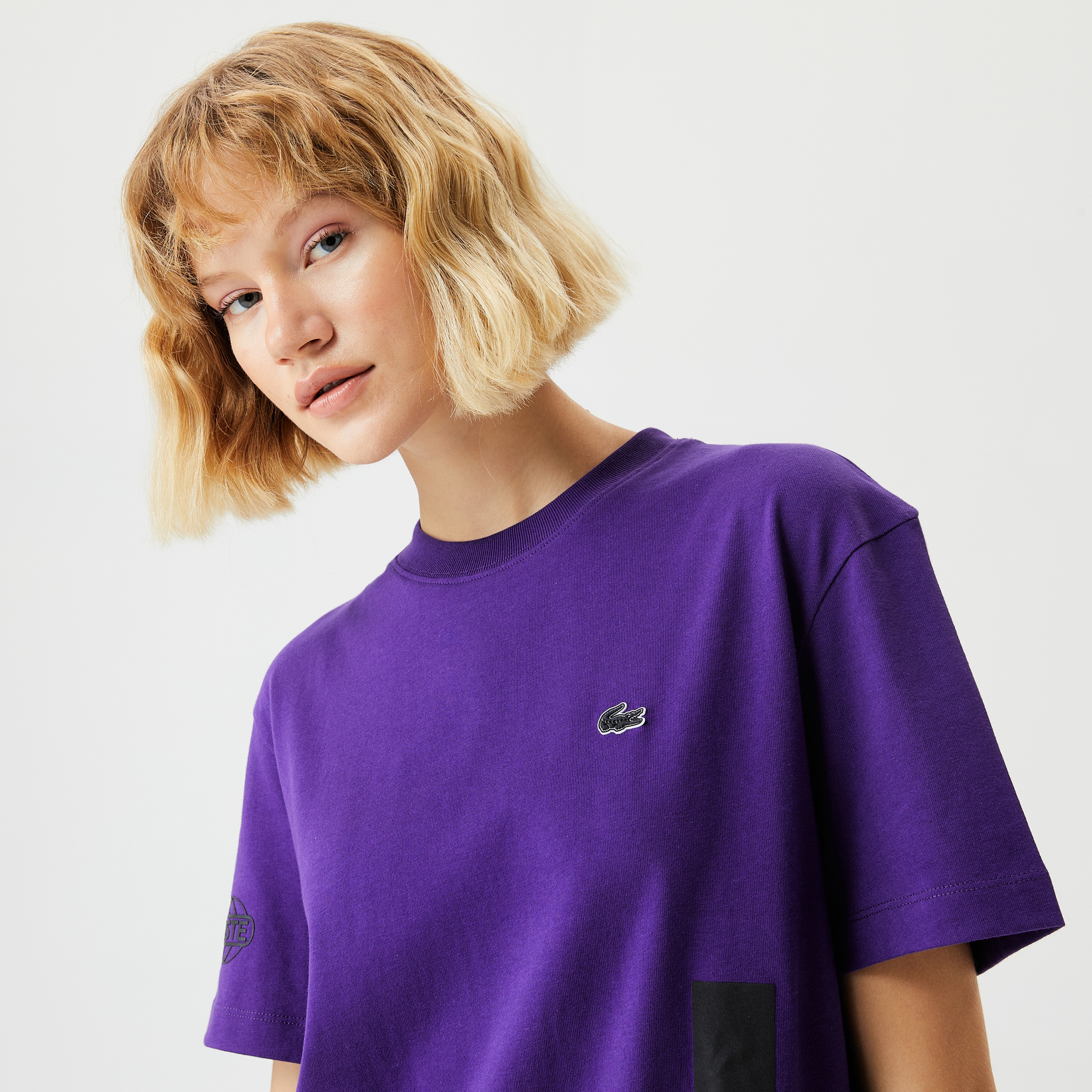 Lacoste Active Kadın Relaxed Fit Kısa Kollu Bisiklet Yaka Baskılı Mor Elbise