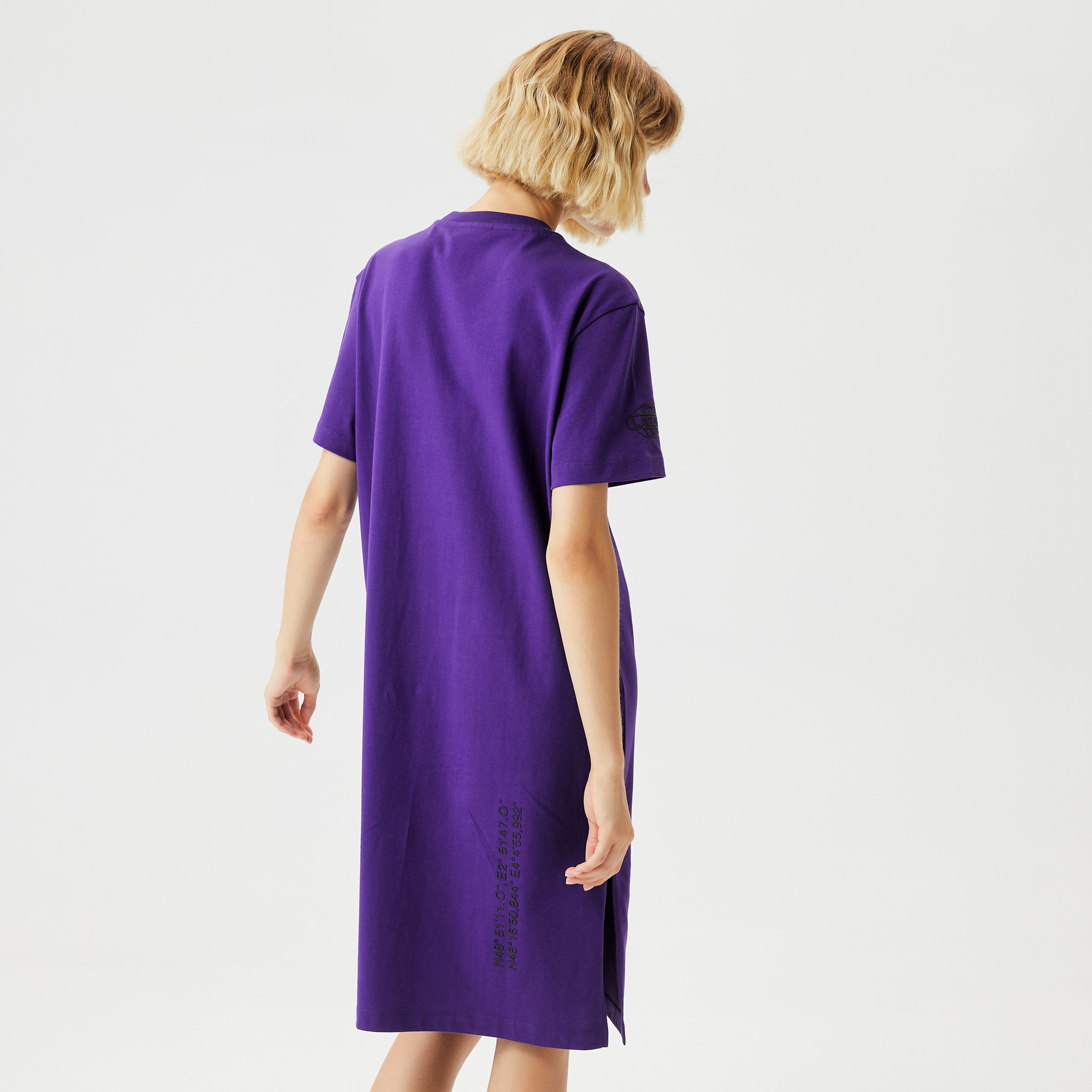 Lacoste Active Kadın Relaxed Fit Kısa Kollu Bisiklet Yaka Baskılı Mor Elbise