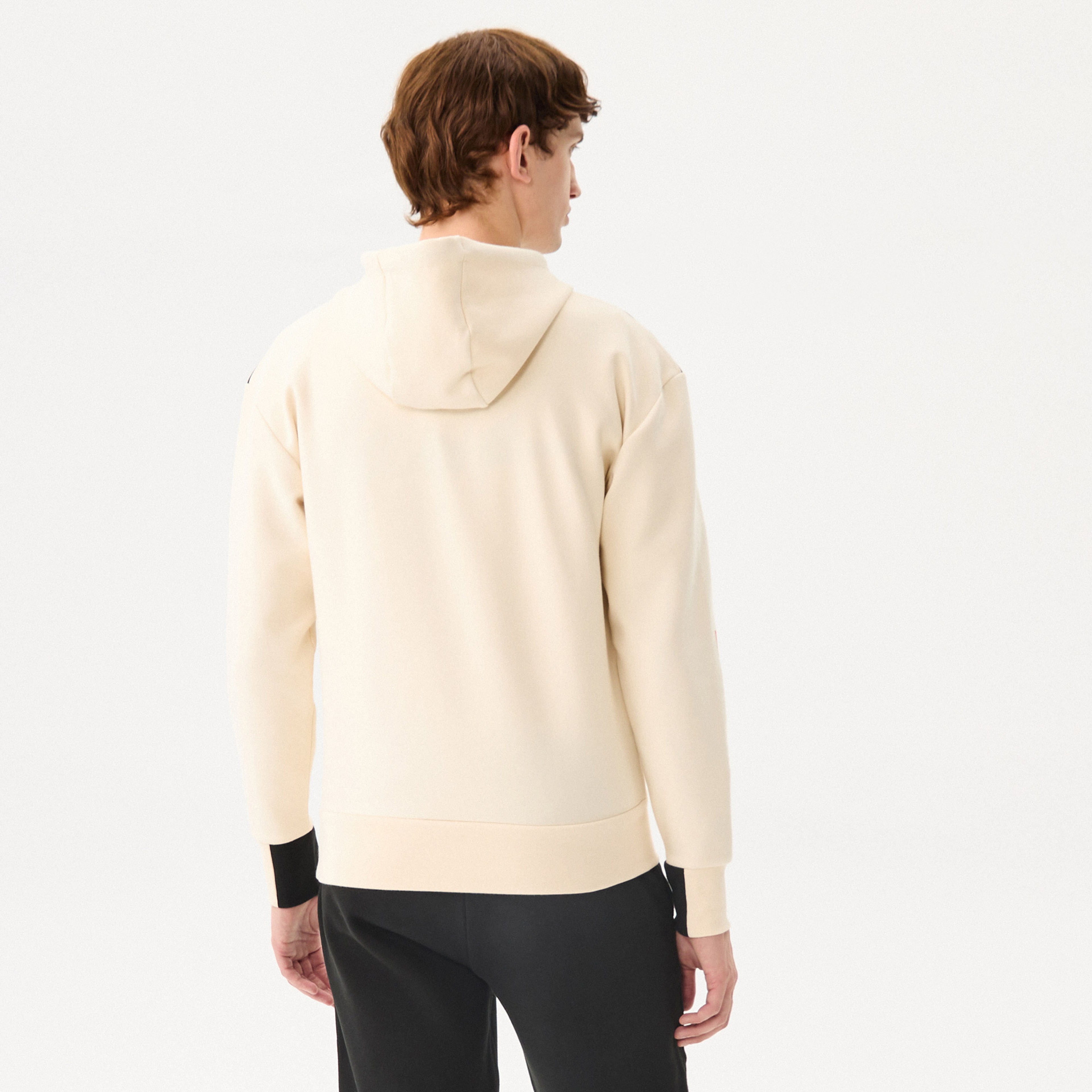 Lacoste Erkek Regular Fit Ayarlanabilir Kapüşonlu Renk Bloklu Baskılı Beyaz Sweatshirt