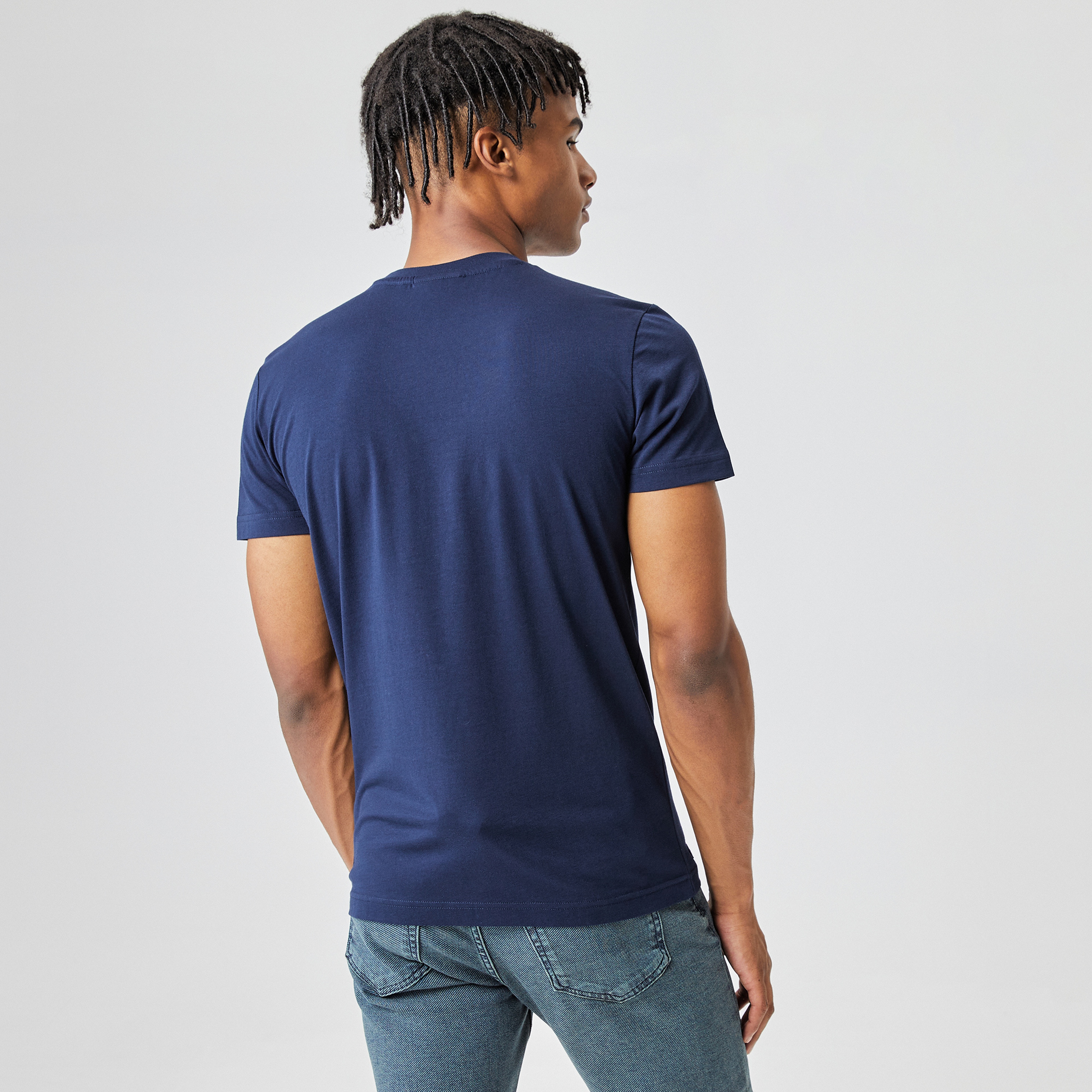 Lacoste Erkek Slim Fit Bisiklet Yaka Baskılı Lacivert T-Shirt