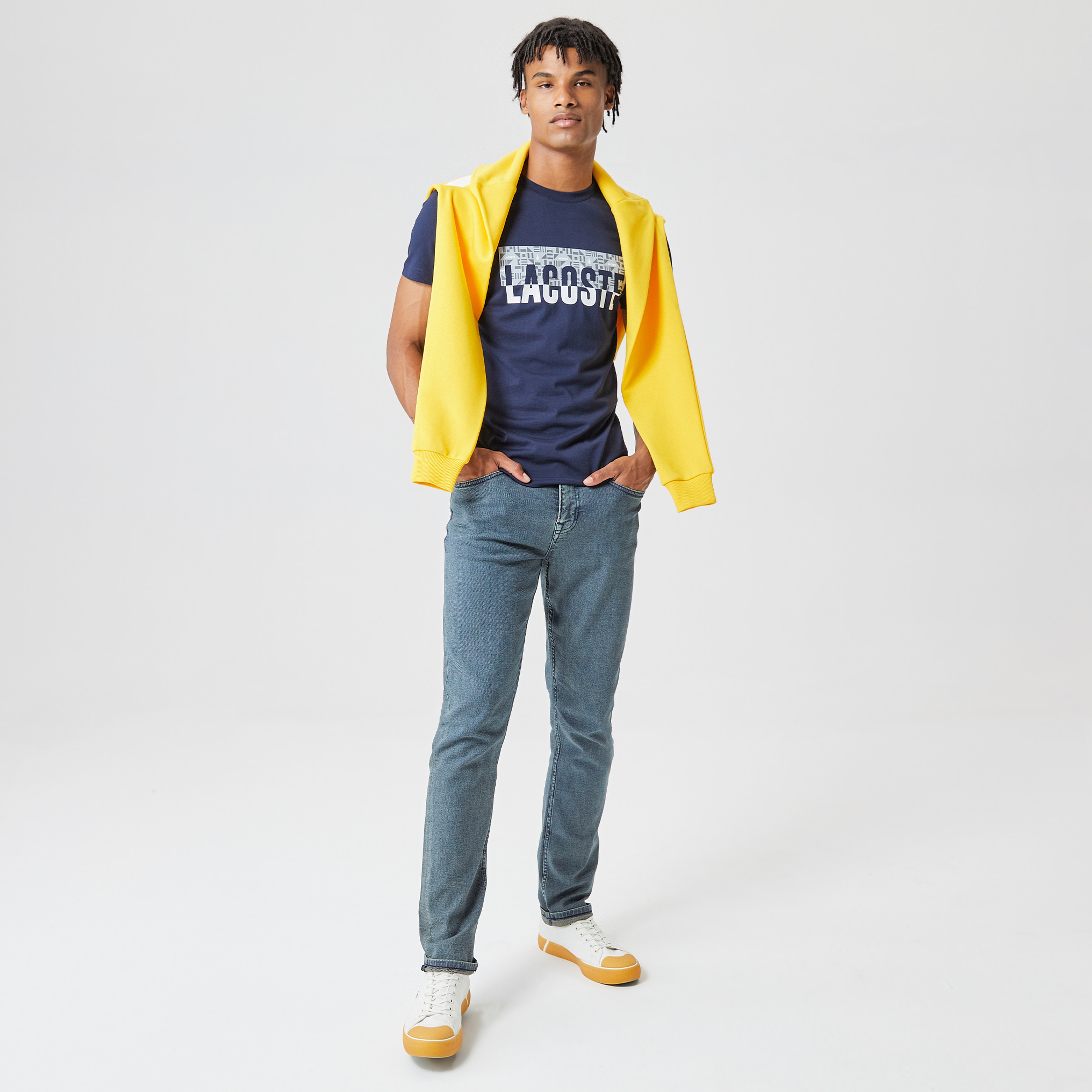 Lacoste Erkek Slim Fit Bisiklet Yaka Baskılı Lacivert T-Shirt