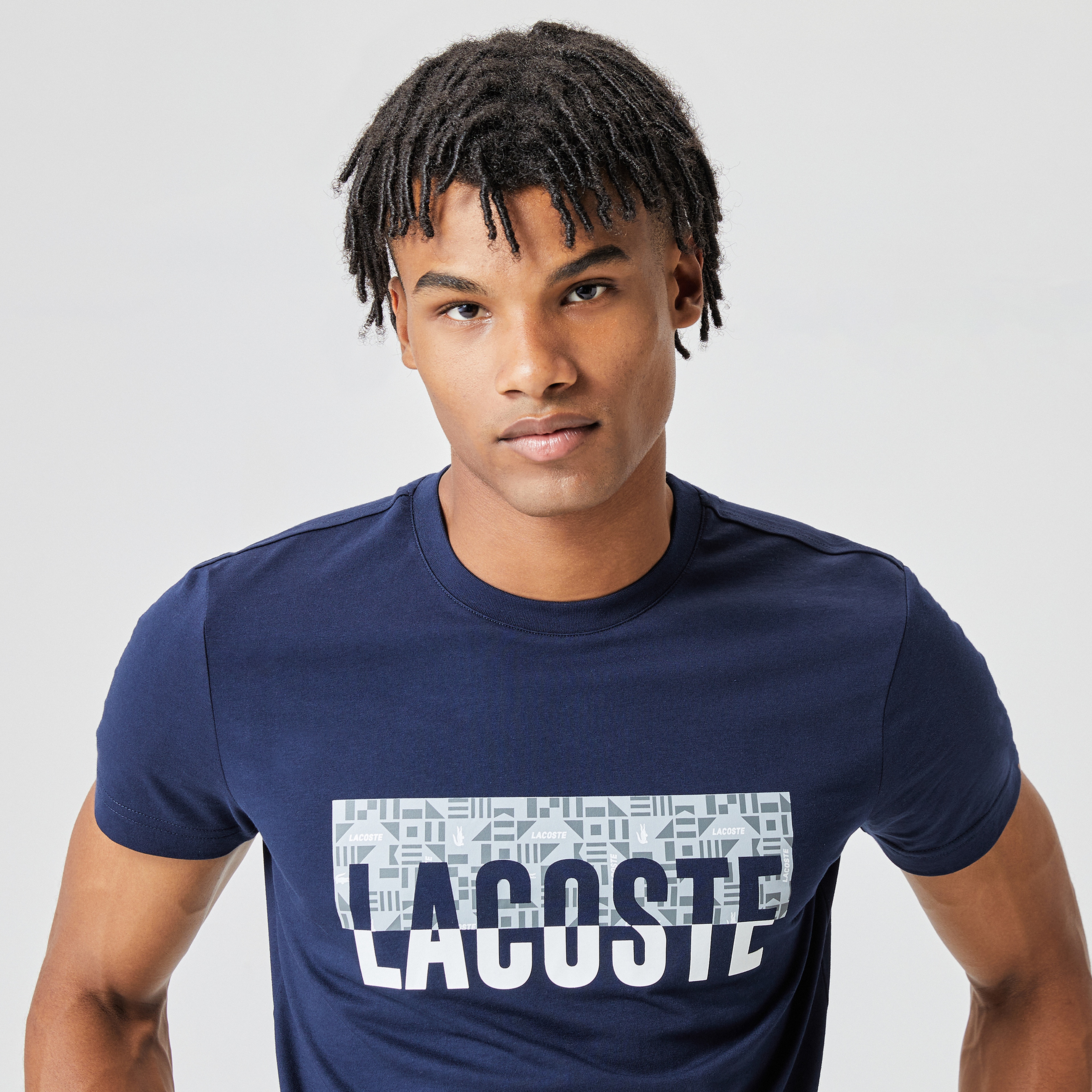 Lacoste Erkek Slim Fit Bisiklet Yaka Baskılı Lacivert T-Shirt