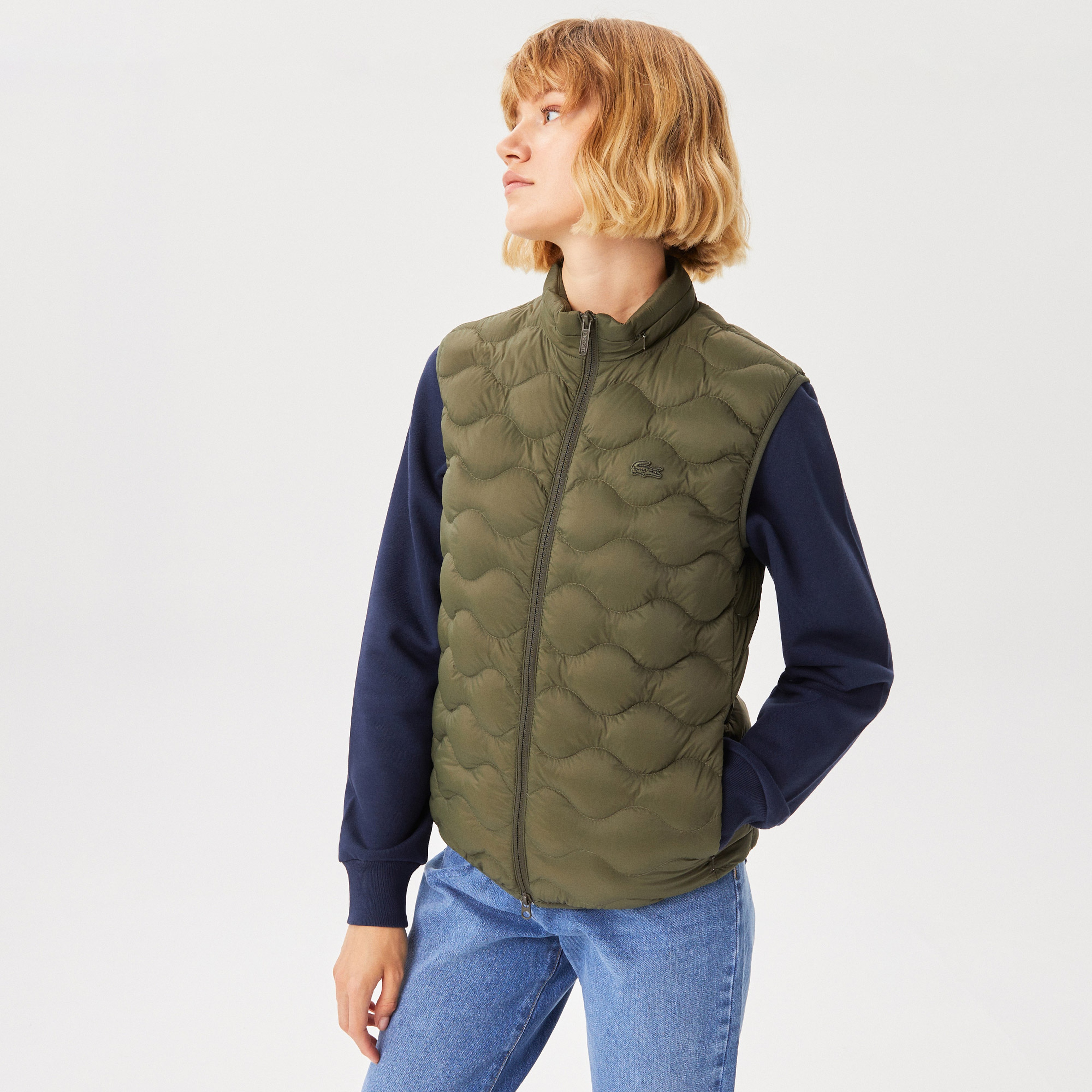 Lacoste Kadın Dik Yaka Kapitone Haki Yelek