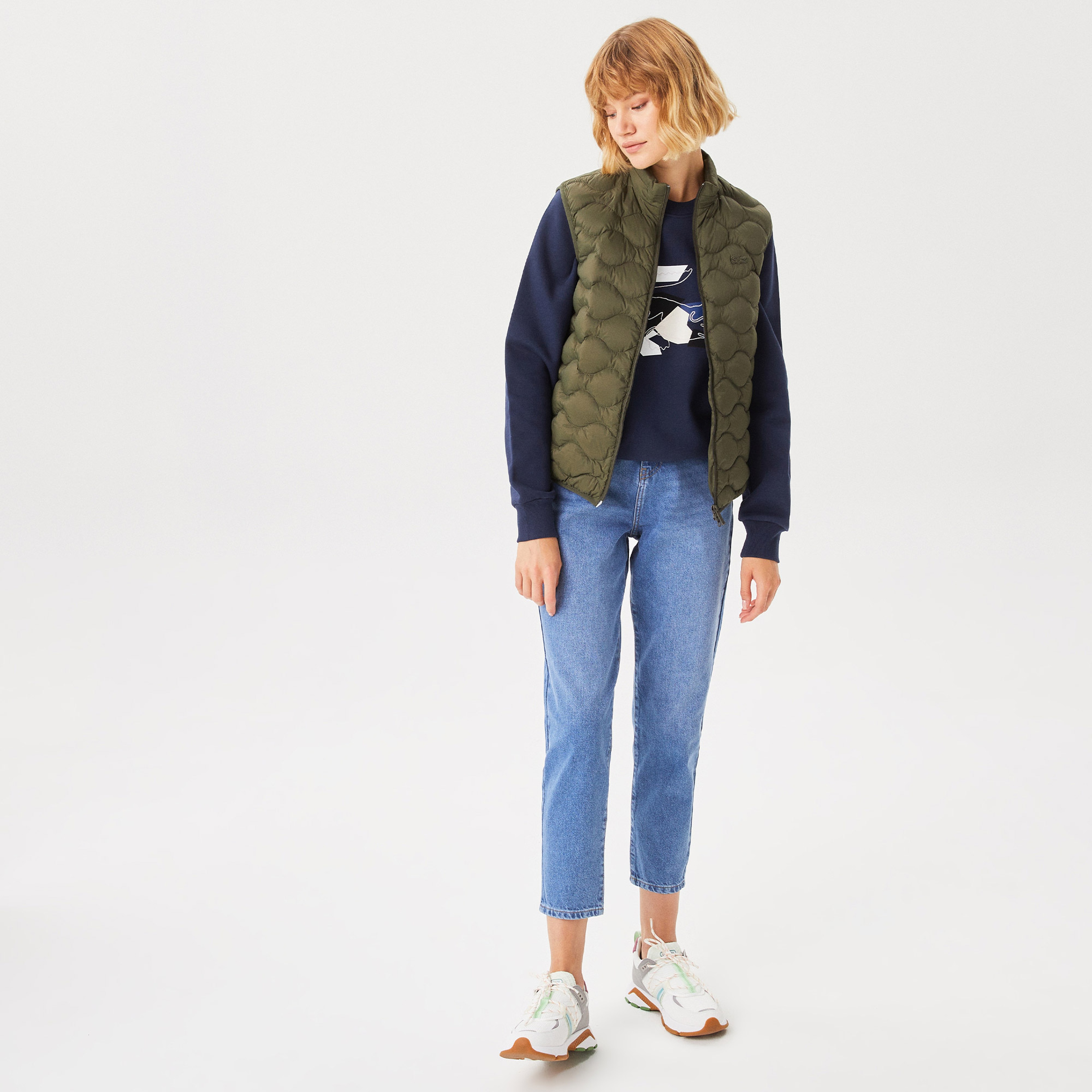 Lacoste Kadın Dik Yaka Kapitone Haki Yelek