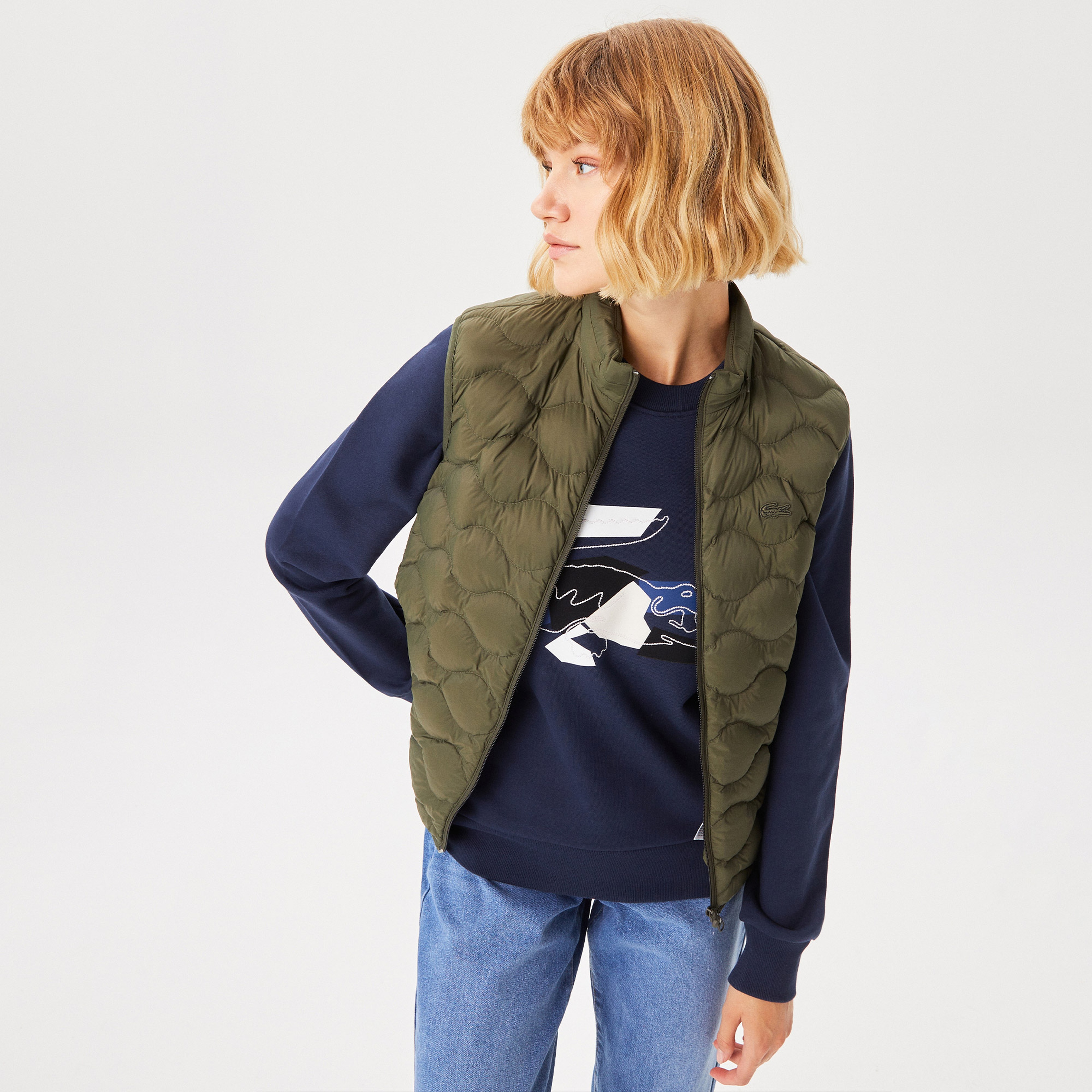 Lacoste Kadın Dik Yaka Kapitone Haki Yelek