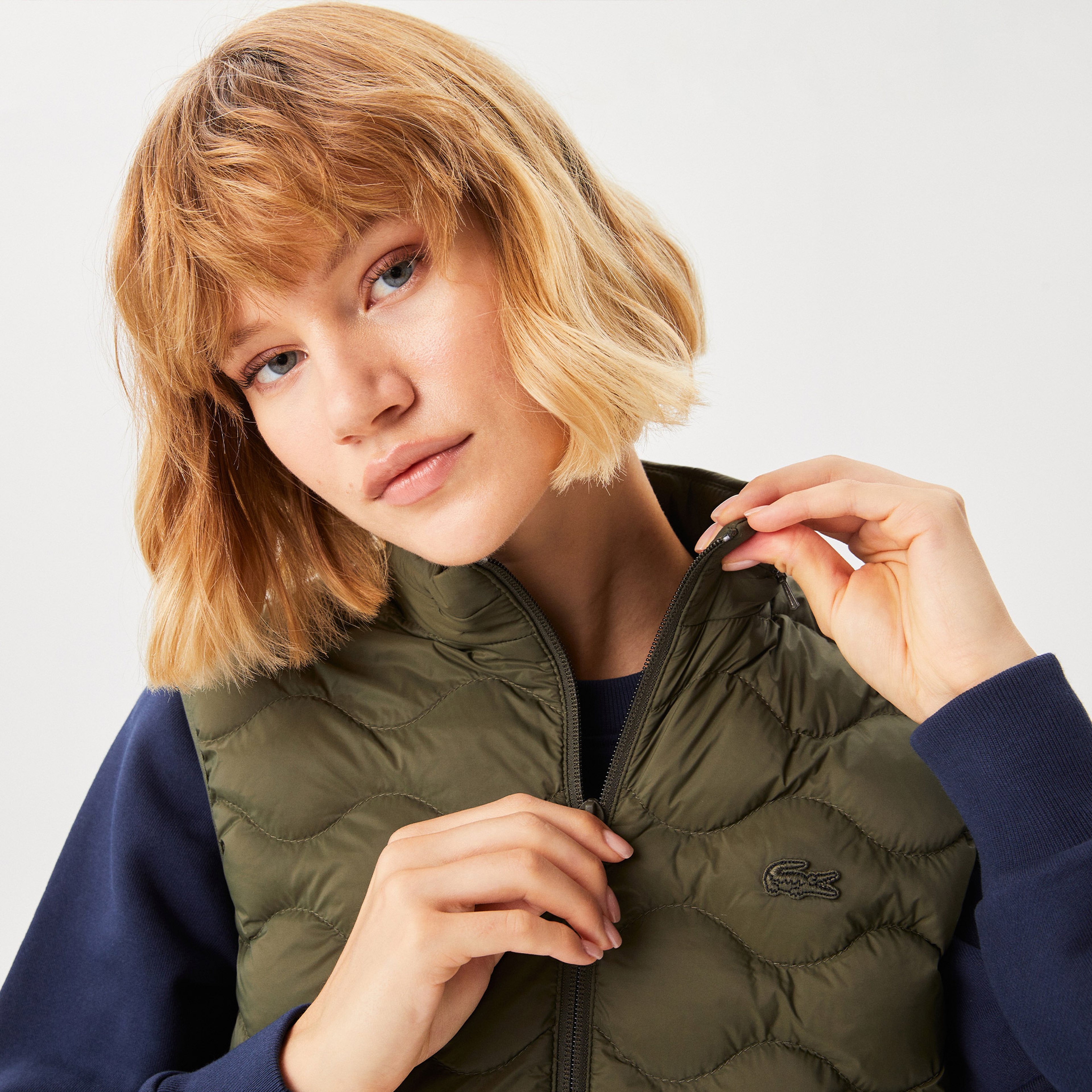 Lacoste Kadın Dik Yaka Kapitone Haki Yelek