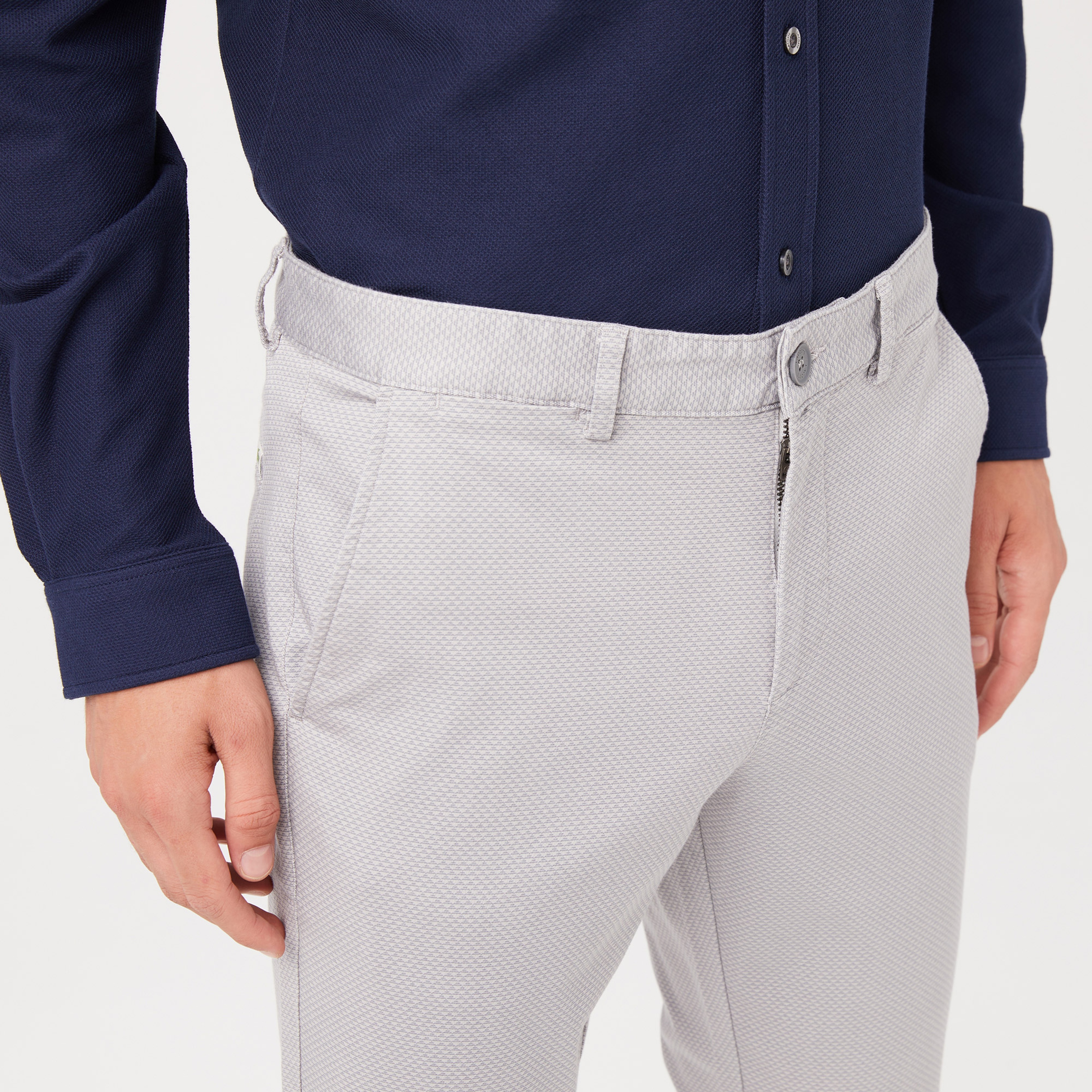 Erkek Slim Fit Baskılı Açık Gri Pantolon