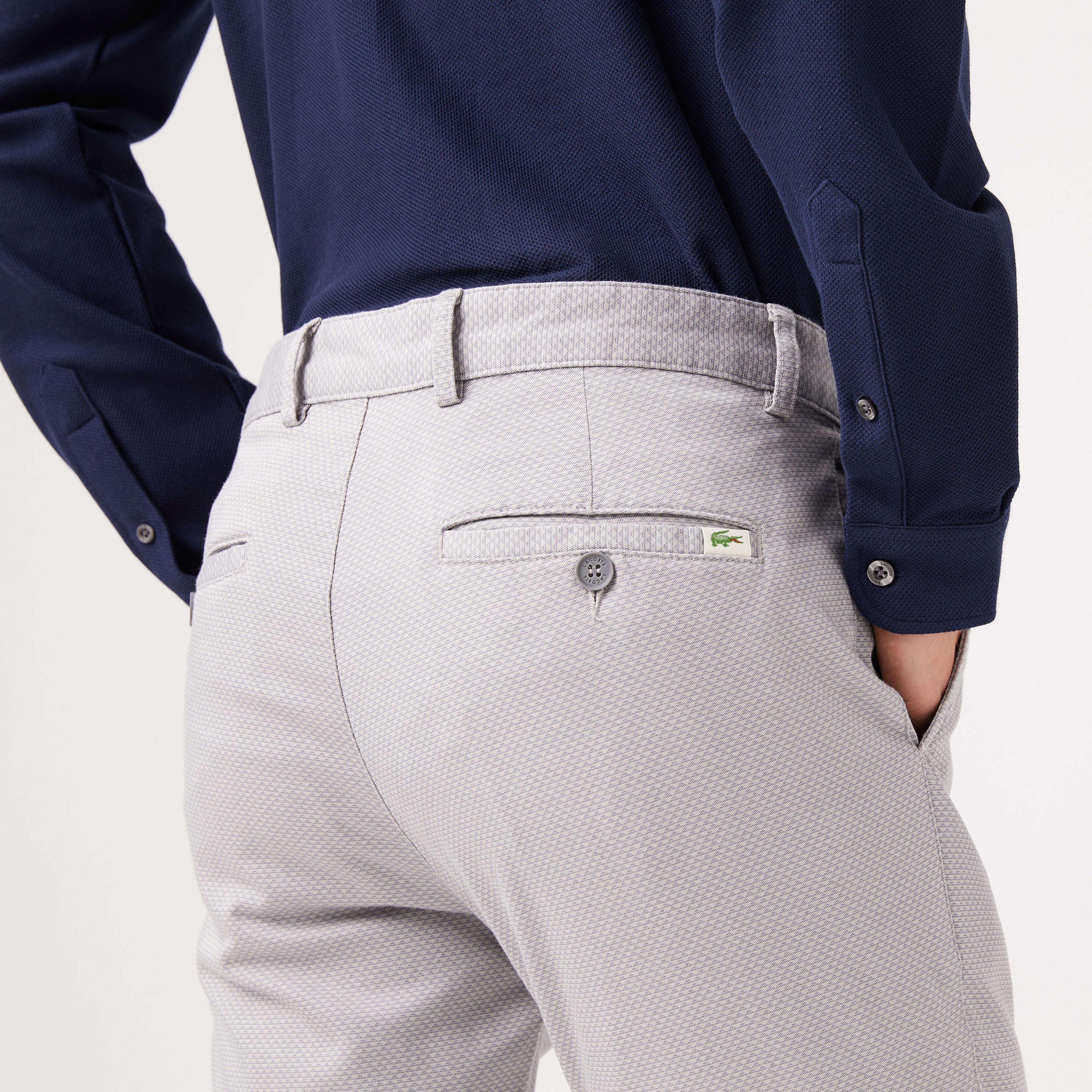 Erkek Slim Fit Baskılı Açık Gri Pantolon