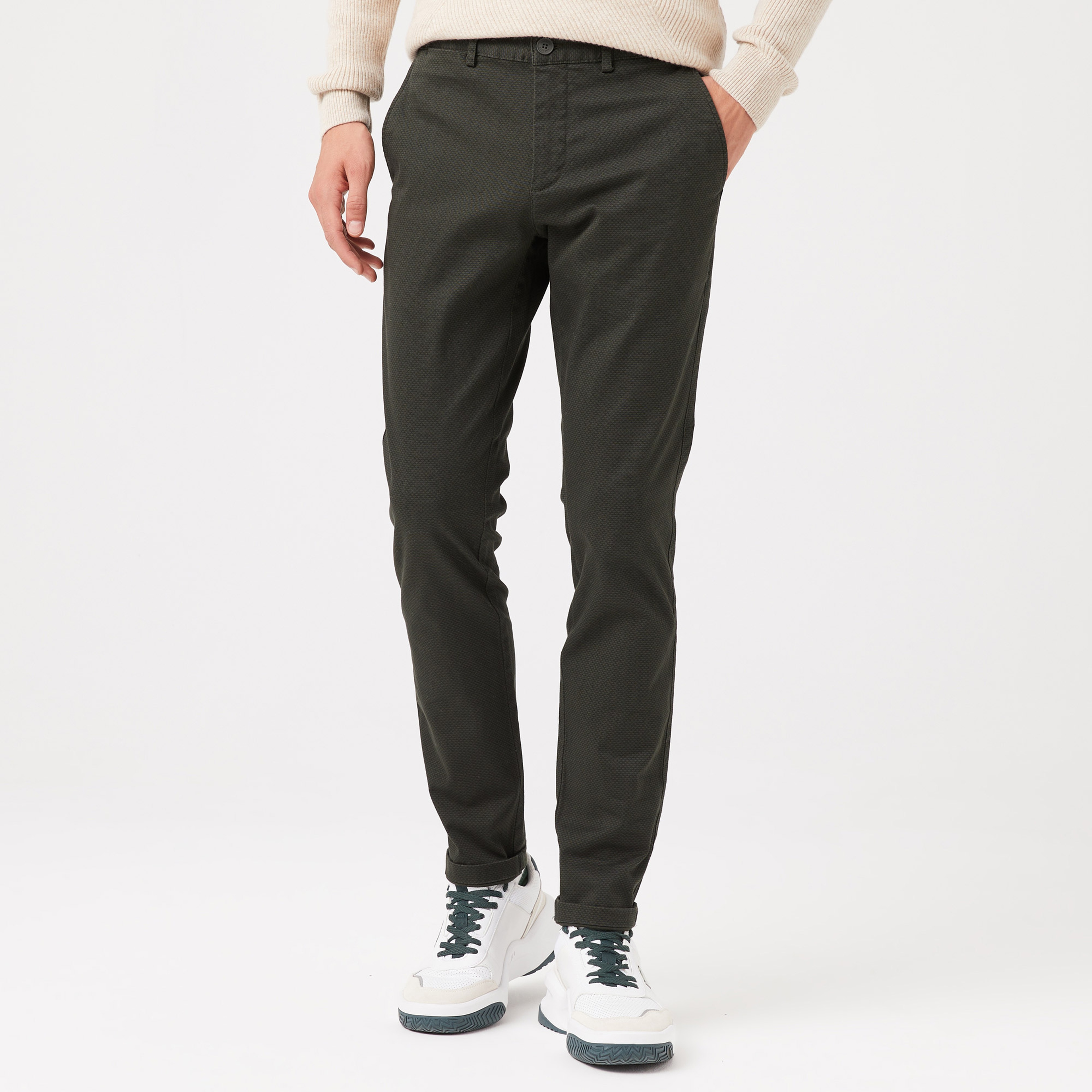 Erkek Slim Fit Baskılı Haki Pantolon