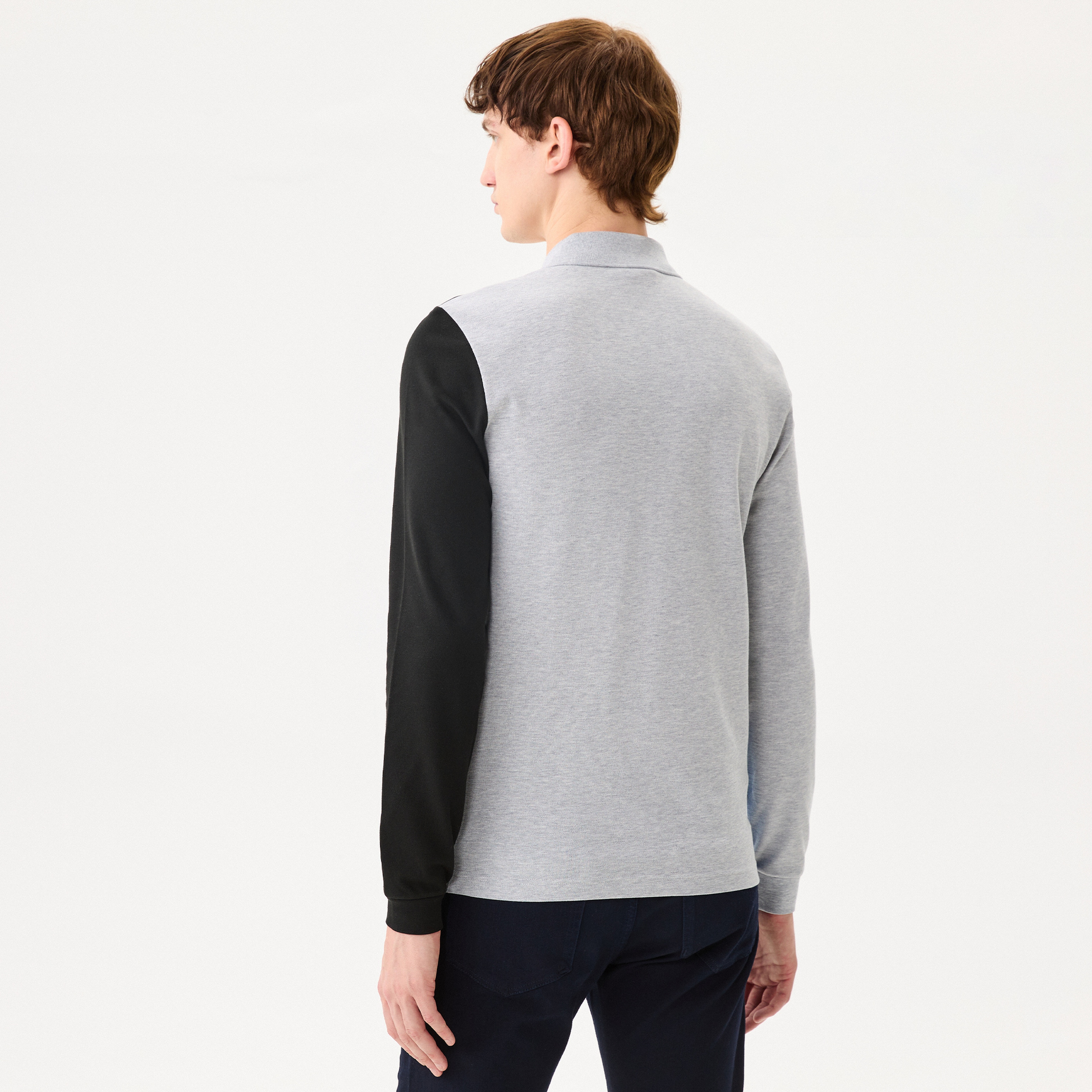 Lacoste Erkek Slim Fit Uzun Kollu Renk Bloklu Gri Polo