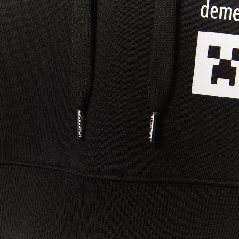 Lacoste X Minecraft Kadın Relaxed Fit Kapüşonlu Baskılı Siyah Sweatshirt