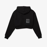Lacoste X Minecraft Kadın Relaxed Fit Kapüşonlu Baskılı Siyah Sweatshirt