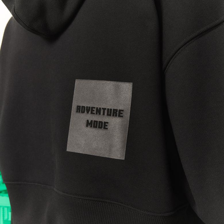 Lacoste X Minecraft Kadın Relaxed Fit Kapüşonlu Baskılı Siyah Sweatshirt