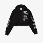 Lacoste X Minecraft Kadın Relaxed Fit Kapüşonlu Baskılı Siyah Sweatshirt