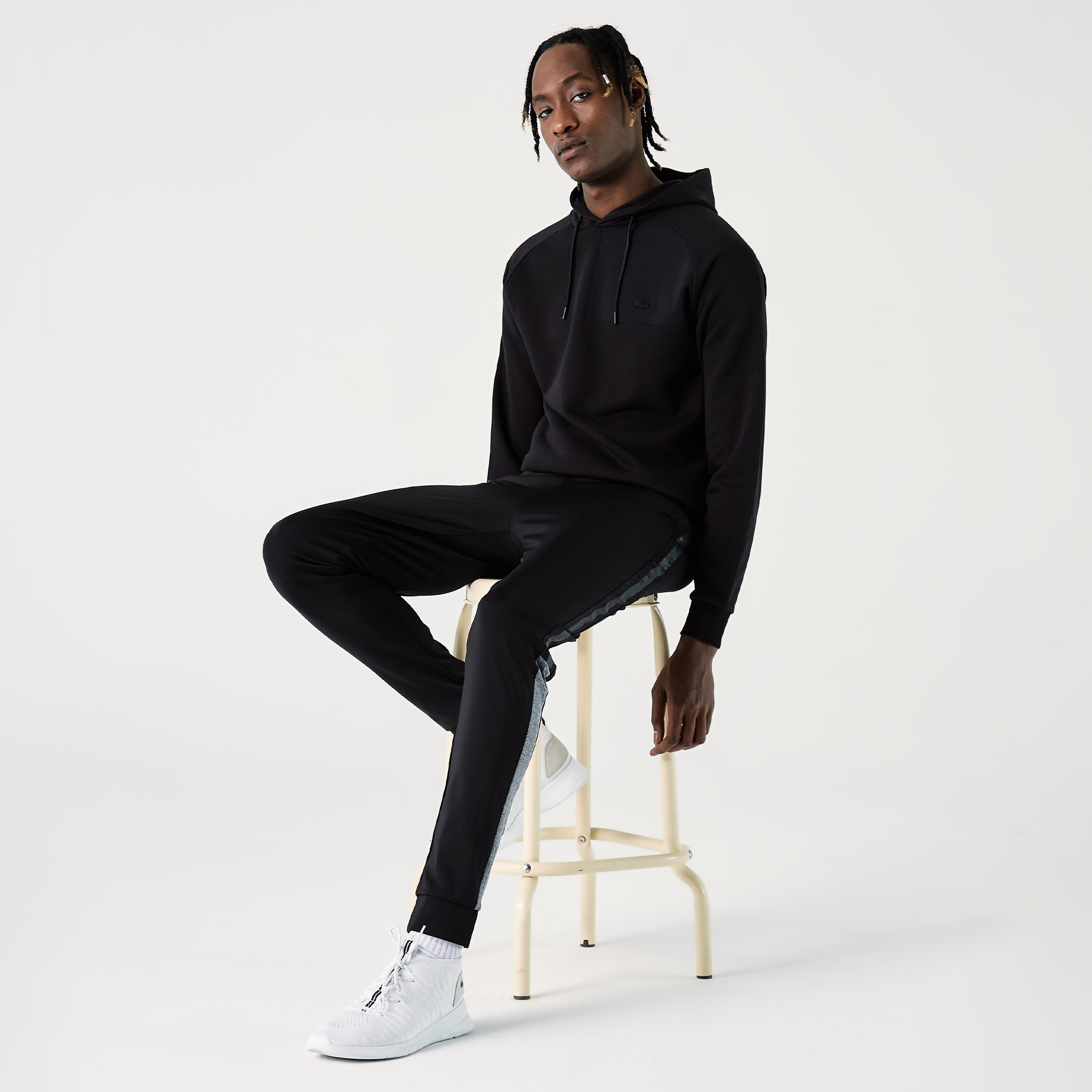 Lacoste Erkek Regular Fit Kapüşonlu Desenli Siyah Sweatshirt