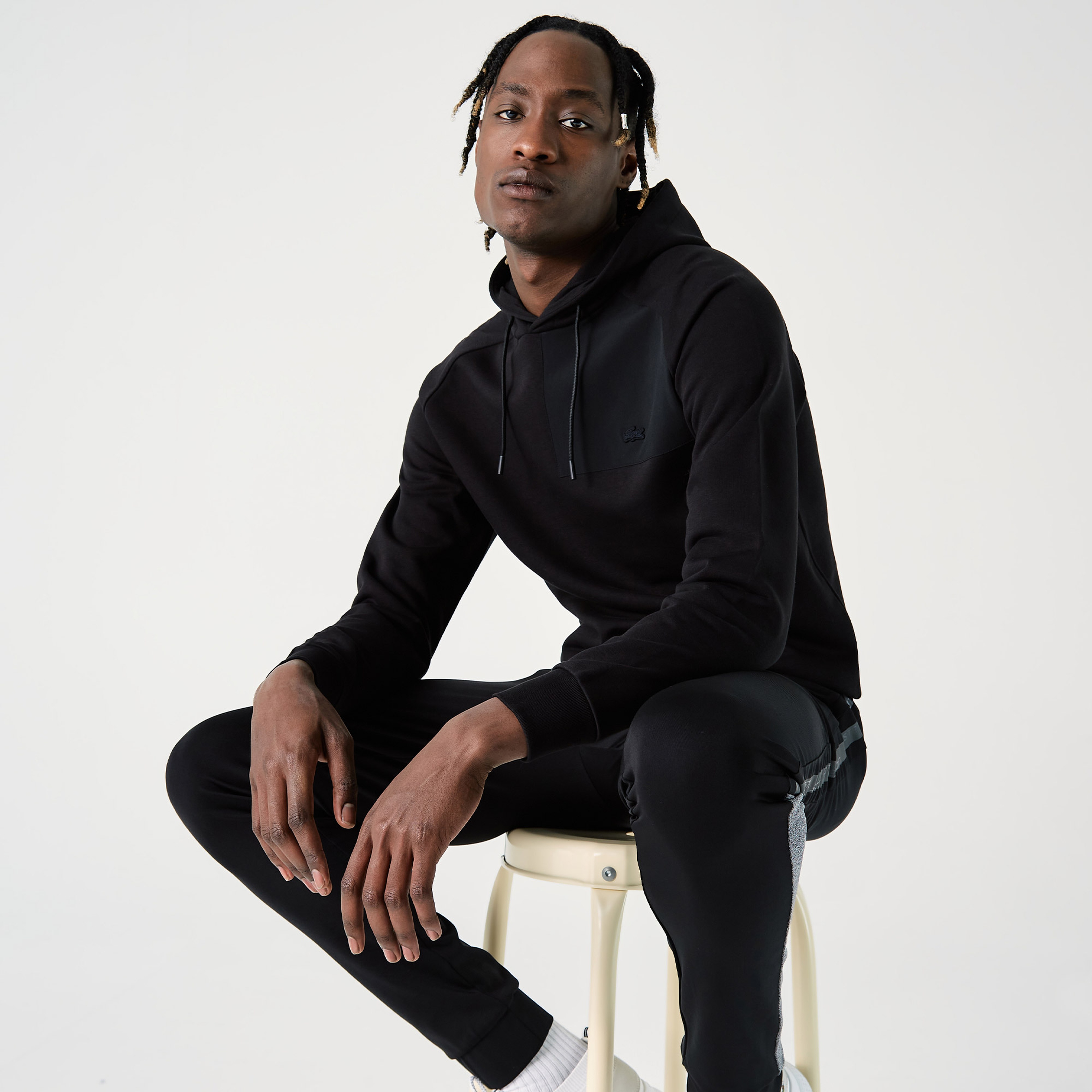 Lacoste Erkek Regular Fit Kapüşonlu Desenli Siyah Sweatshirt