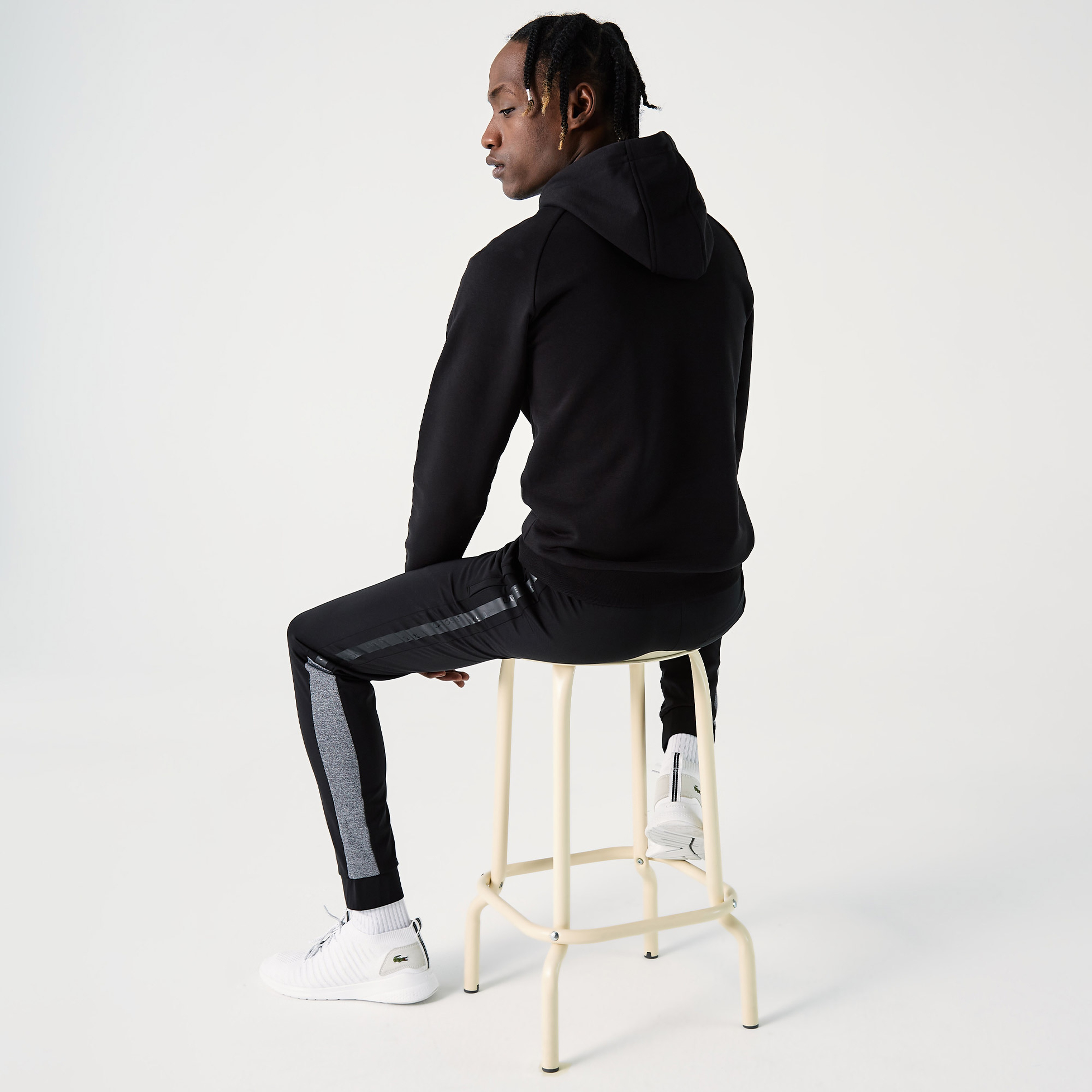 Lacoste Erkek Regular Fit Kapüşonlu Desenli Siyah Sweatshirt