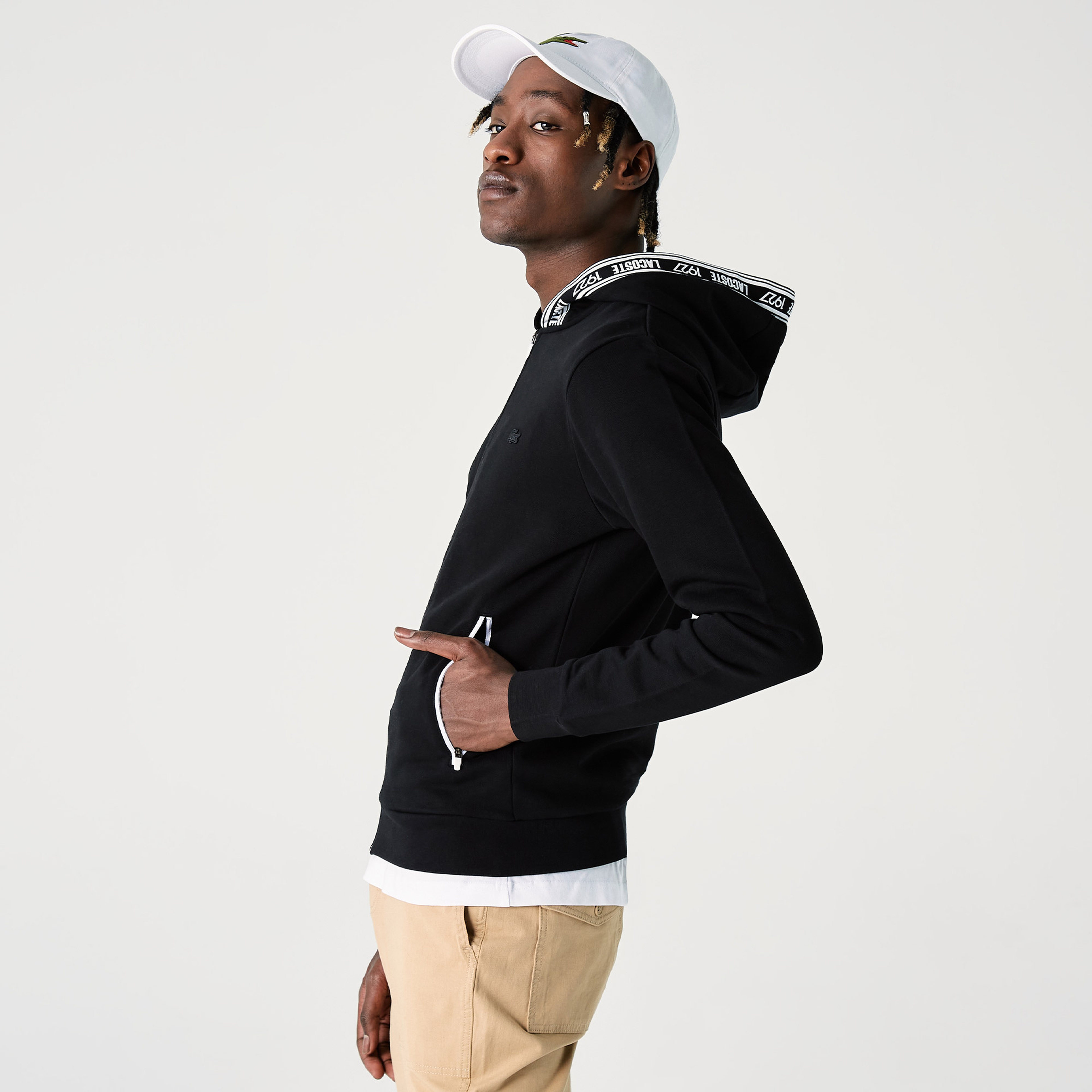 Lacoste Erkek Kapüşonlu Baskılı Siyah Sweatshirt