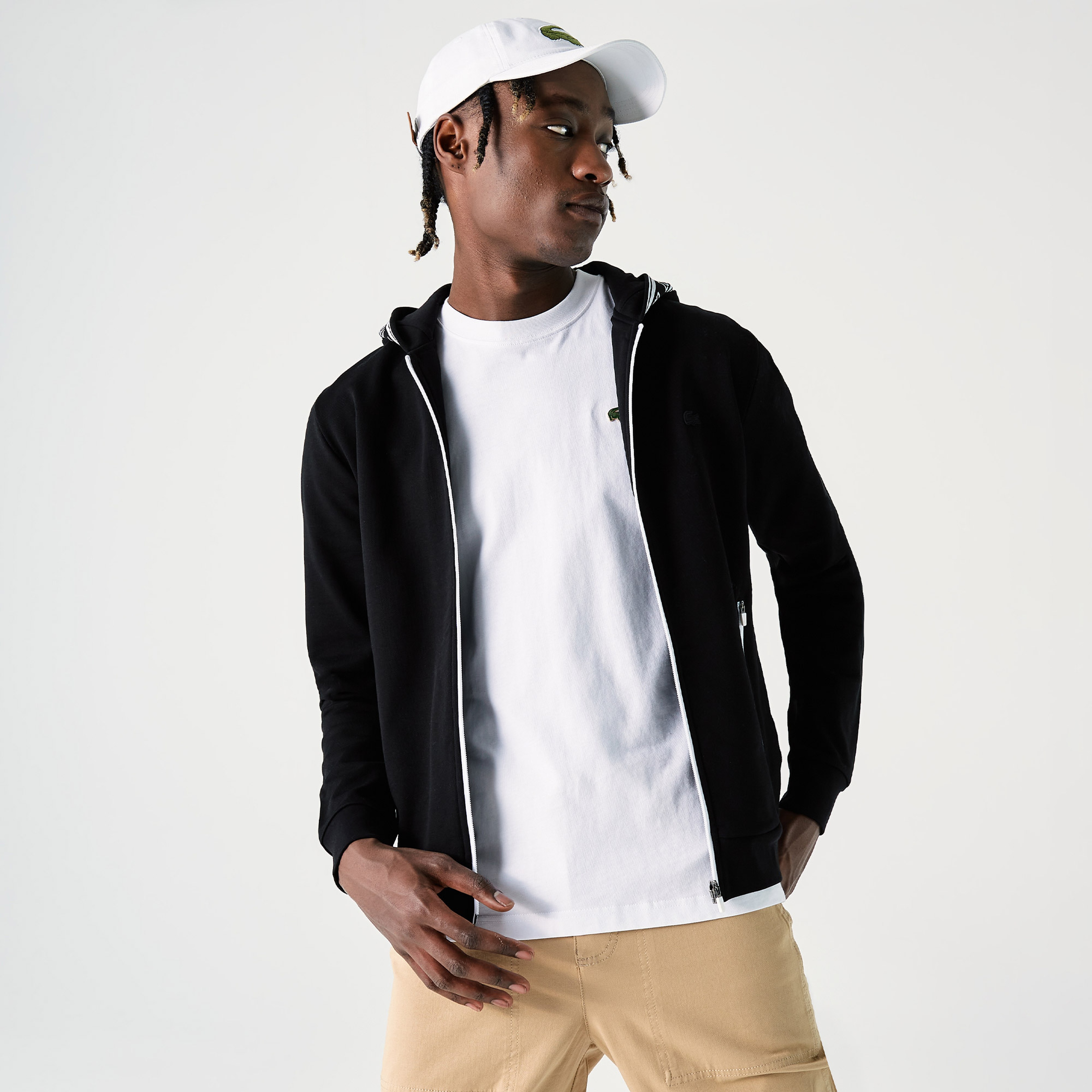 Lacoste Erkek Kapüşonlu Baskılı Siyah Sweatshirt