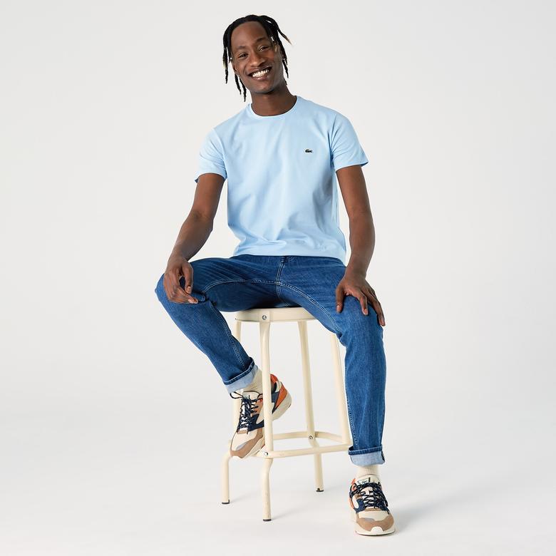 Erkek Slim Fit Bisiklet Yaka Mavi T-Shirt