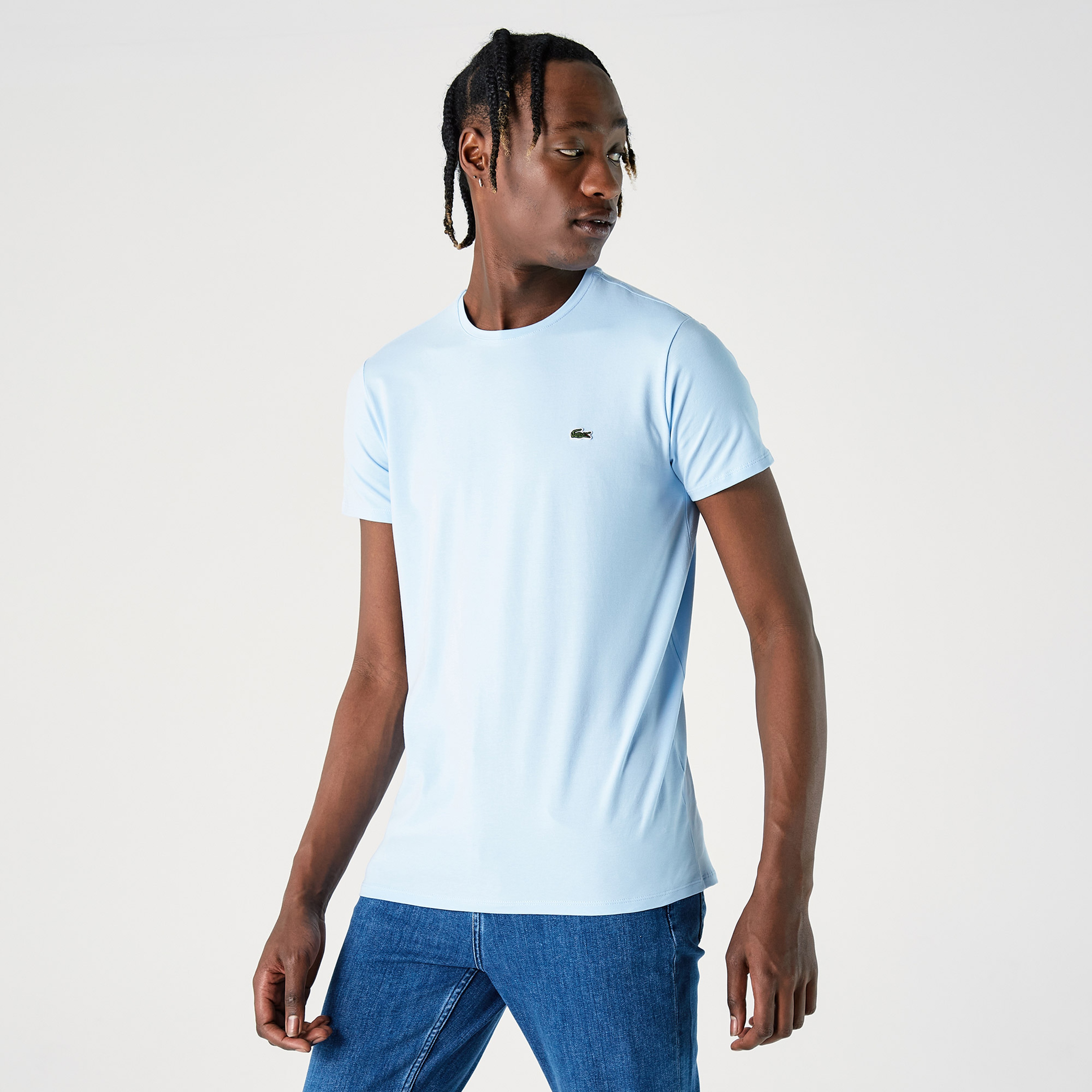 Erkek Slim Fit Bisiklet Yaka Mavi T-Shirt