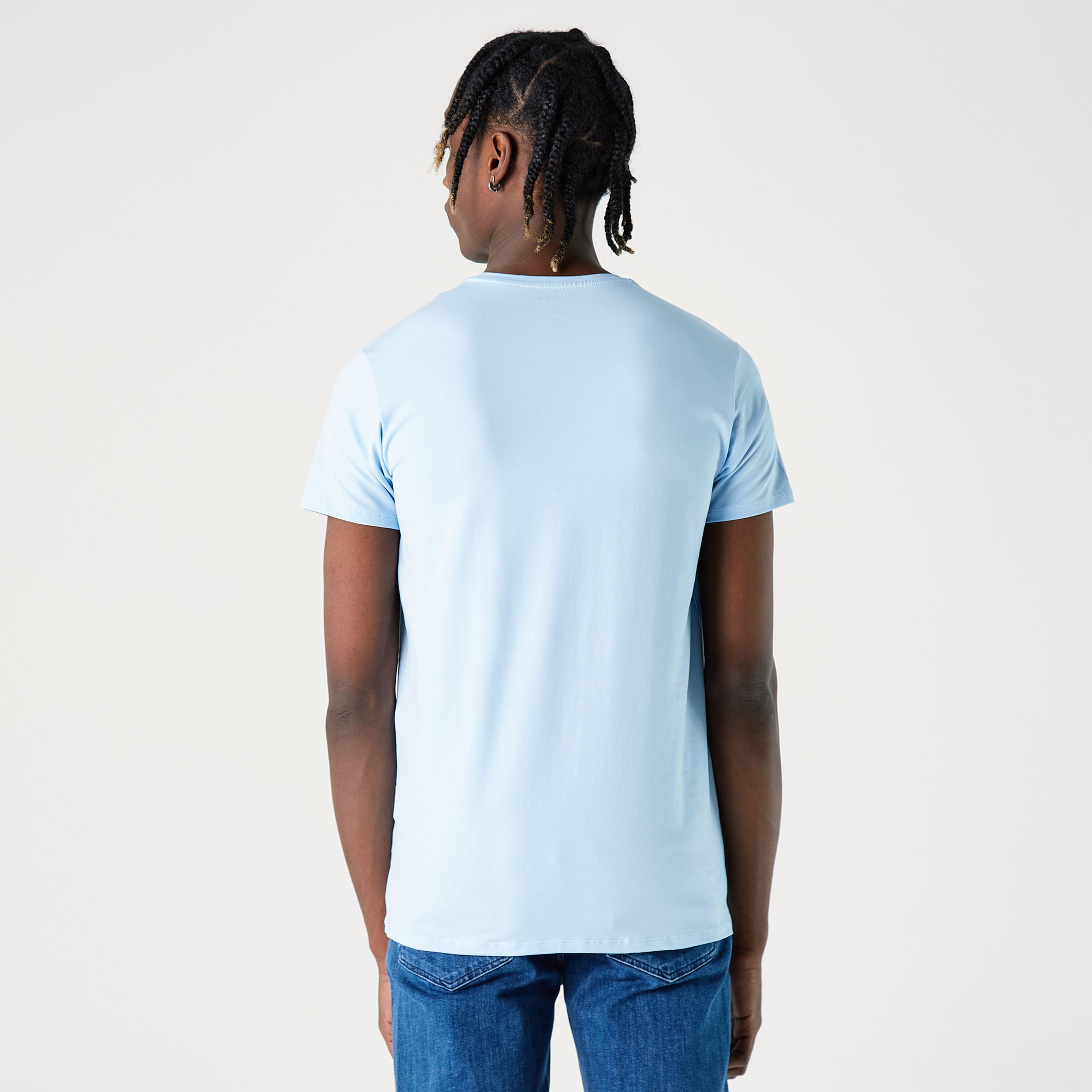 Erkek Slim Fit Bisiklet Yaka Mavi T-Shirt