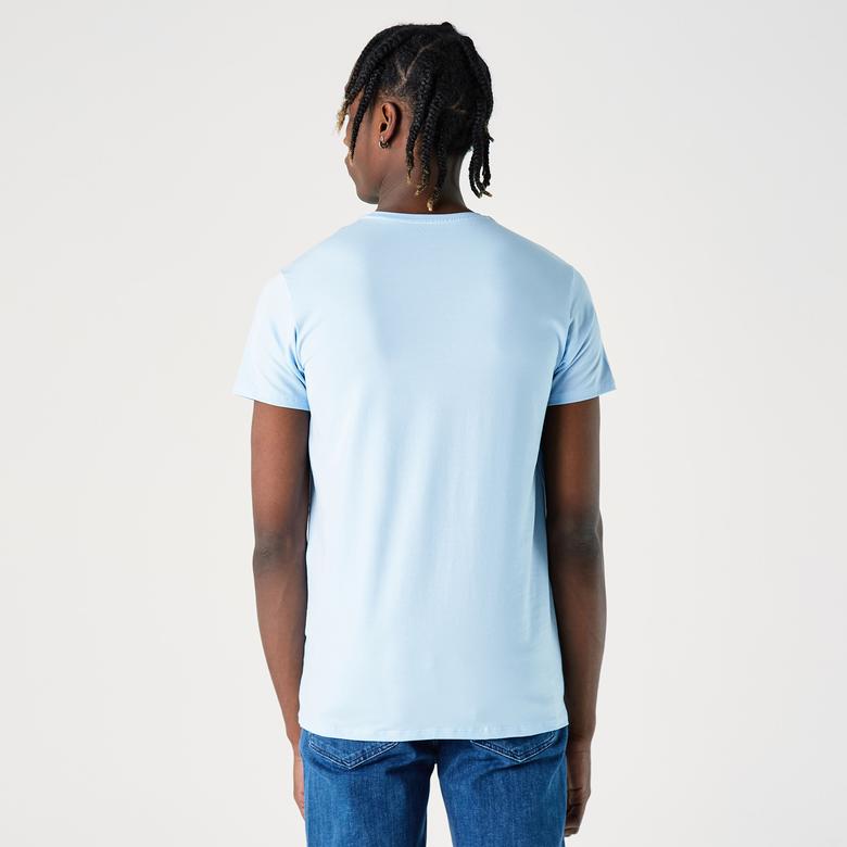 Erkek Slim Fit Bisiklet Yaka Mavi T-Shirt