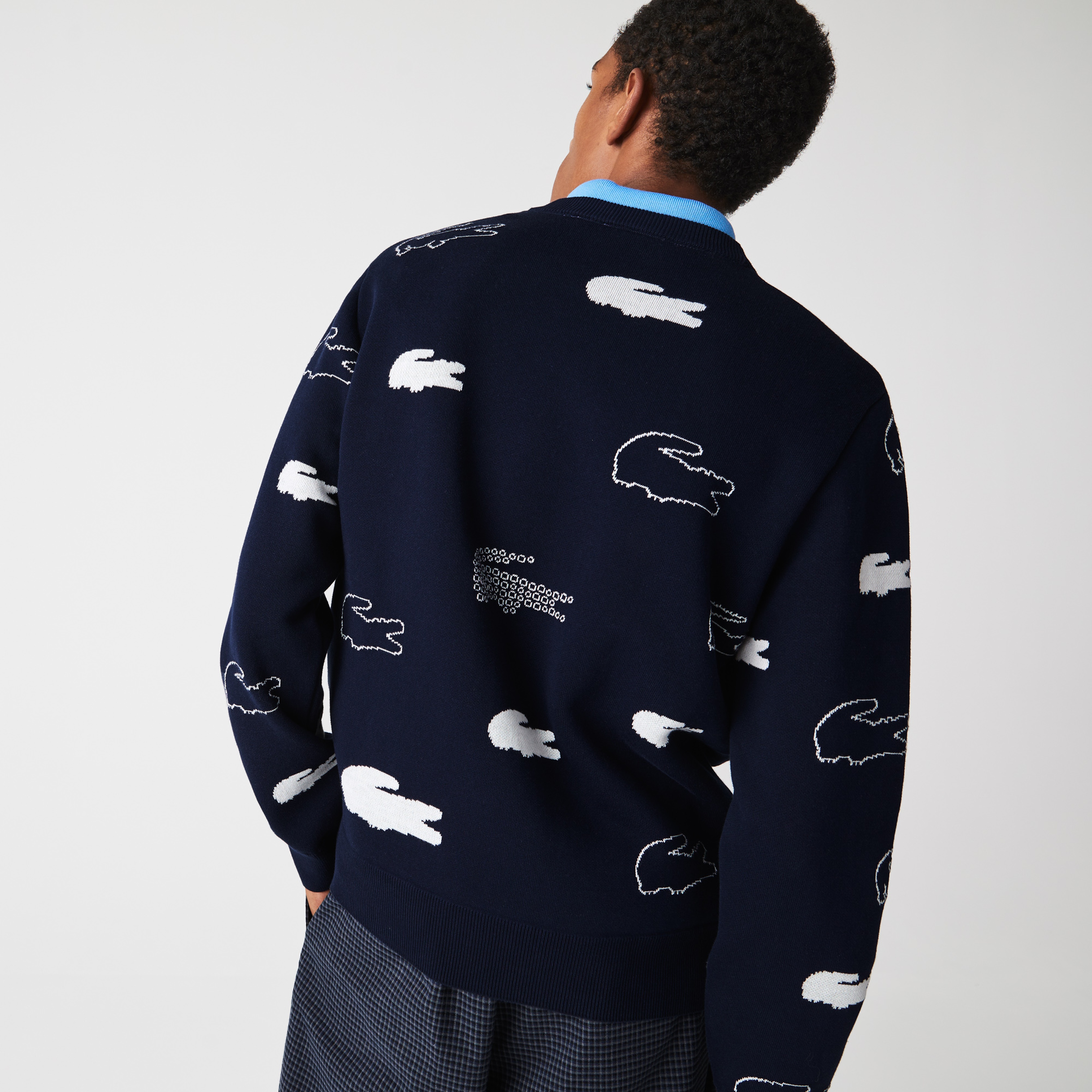 Lacoste Erkek Bisiklet Yaka Desenli Lacivert Kazak