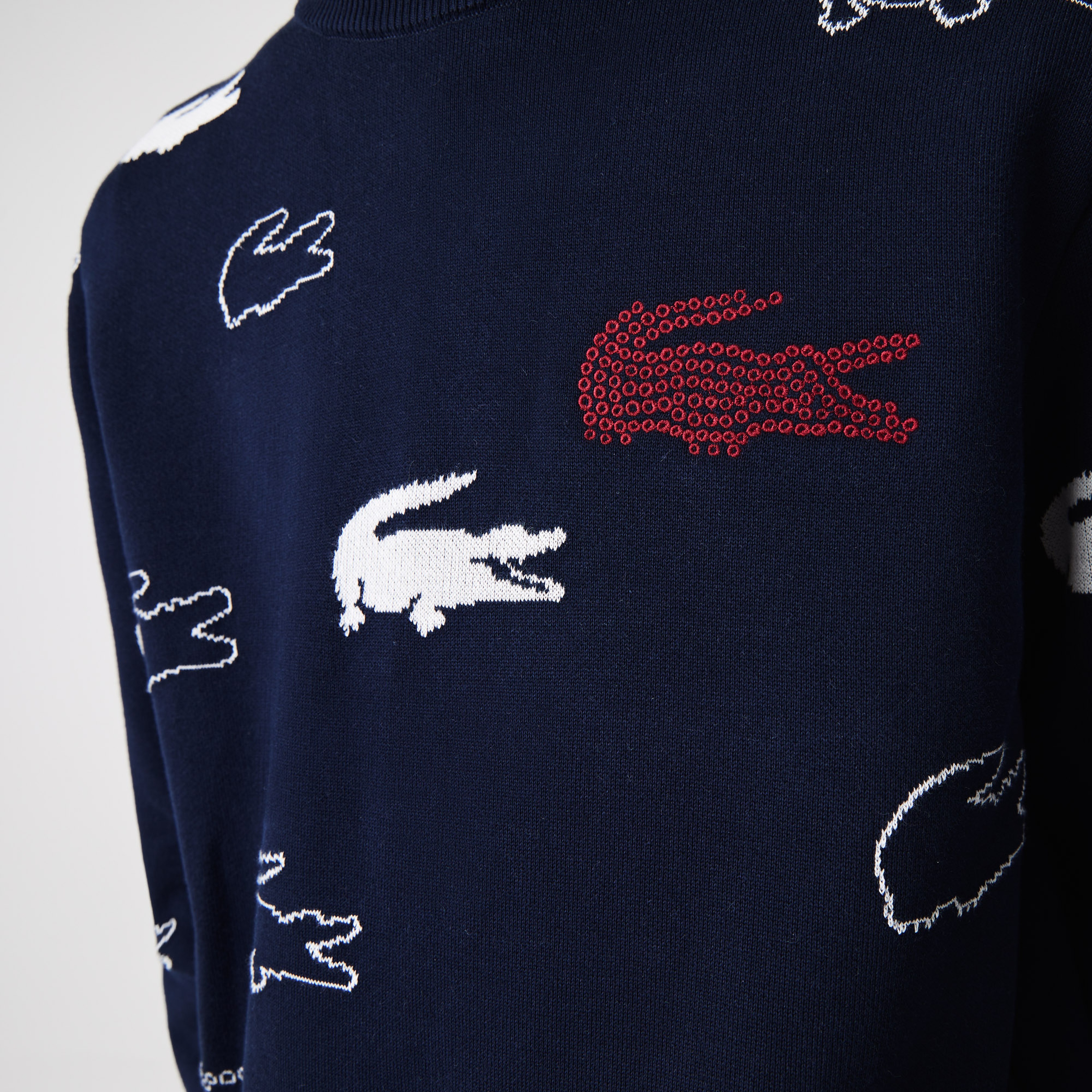 Lacoste Erkek Bisiklet Yaka Desenli Lacivert Kazak