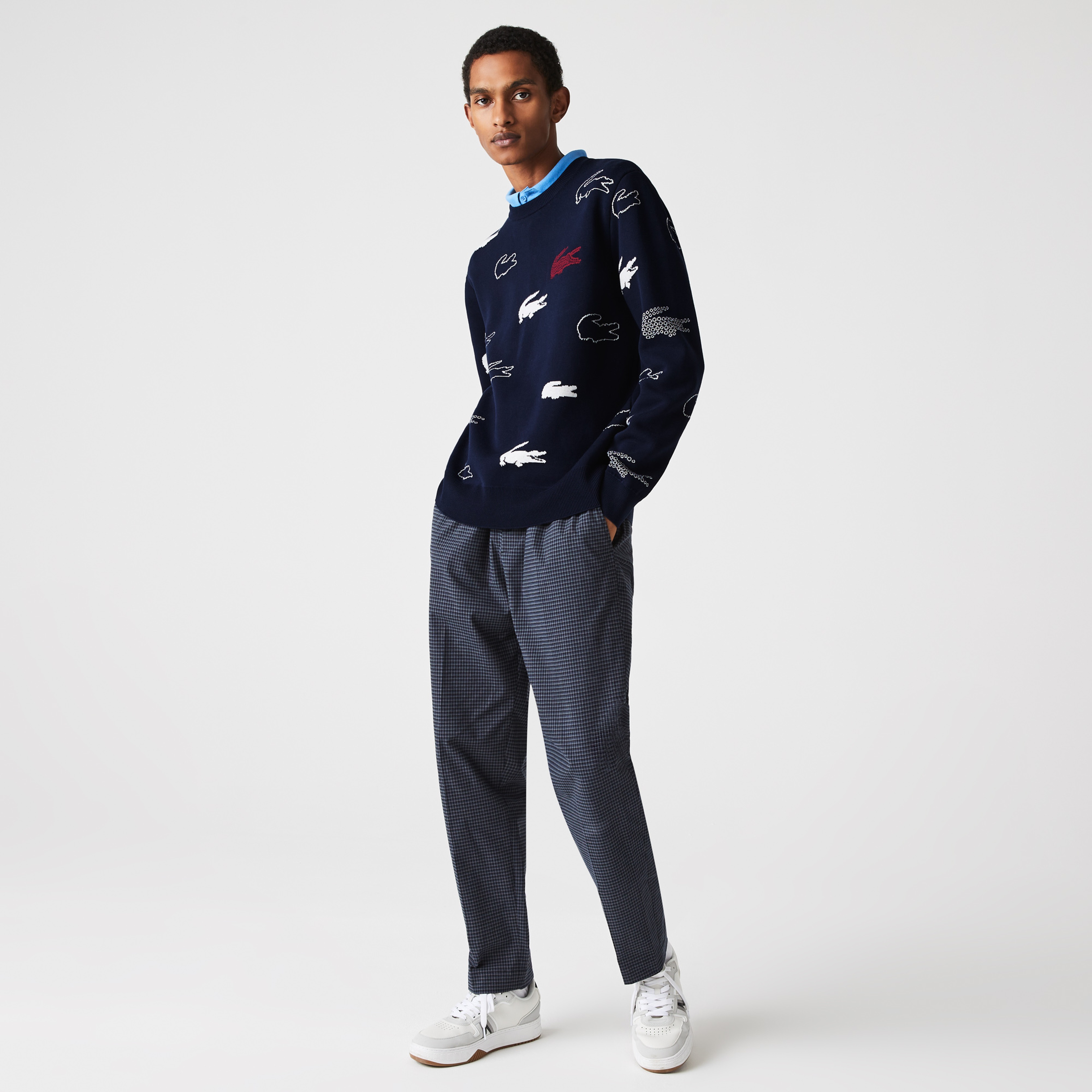 Lacoste Erkek Bisiklet Yaka Desenli Lacivert Kazak
