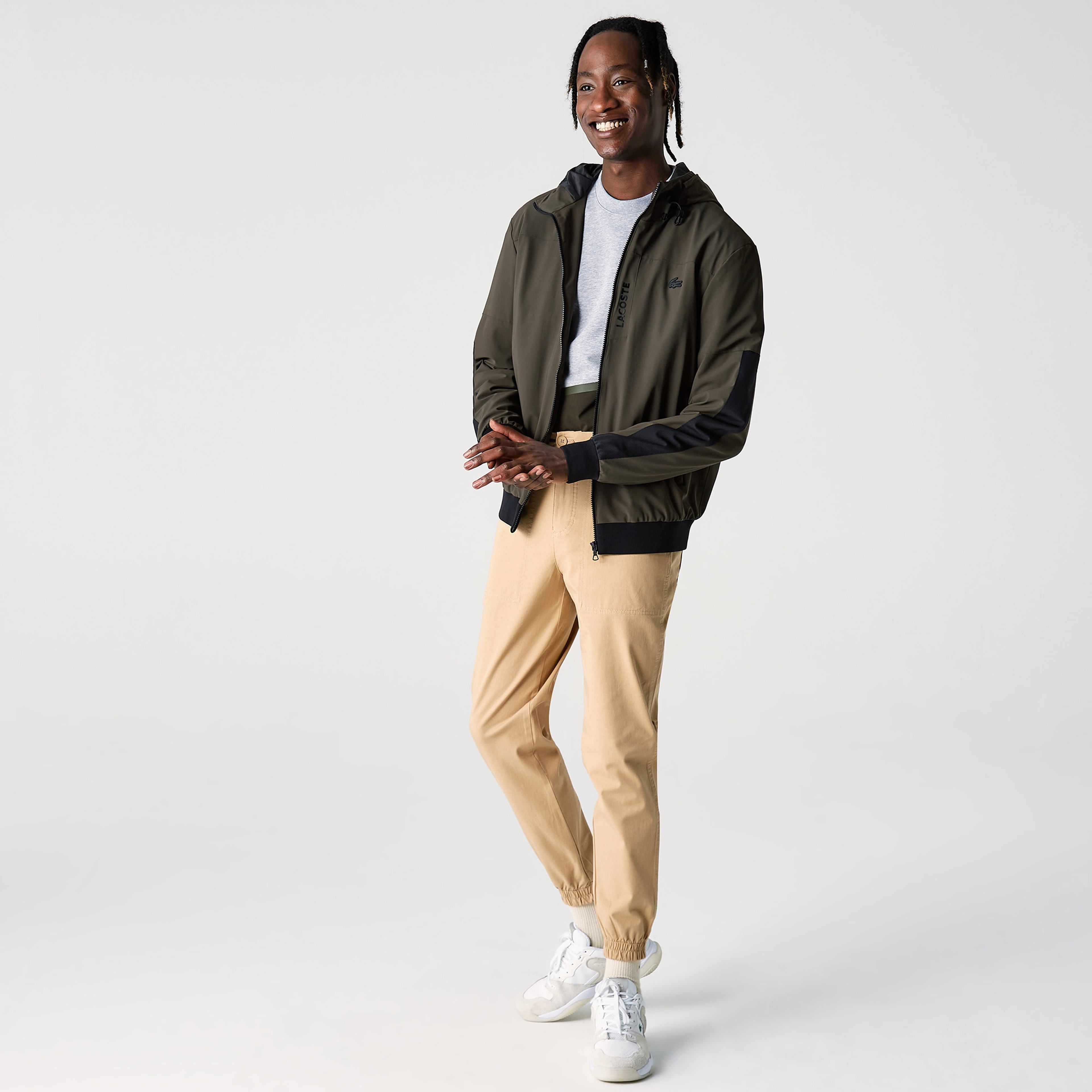 Lacoste Erkek Kapüşonlu Suya Dayanıklı Renk Bloklu Yeşil Yağmurluk