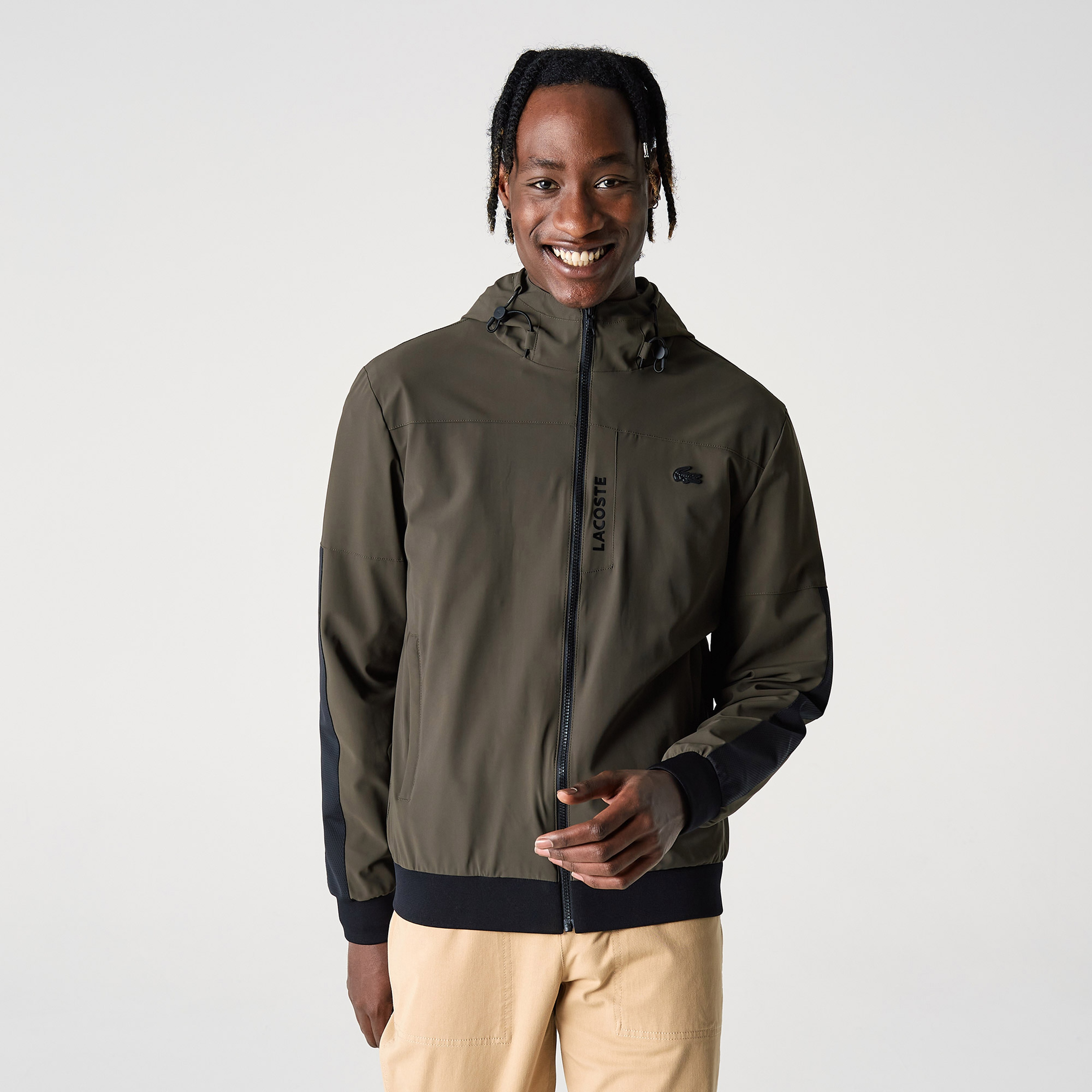 Lacoste Erkek Kapüşonlu Suya Dayanıklı Renk Bloklu Yeşil Yağmurluk