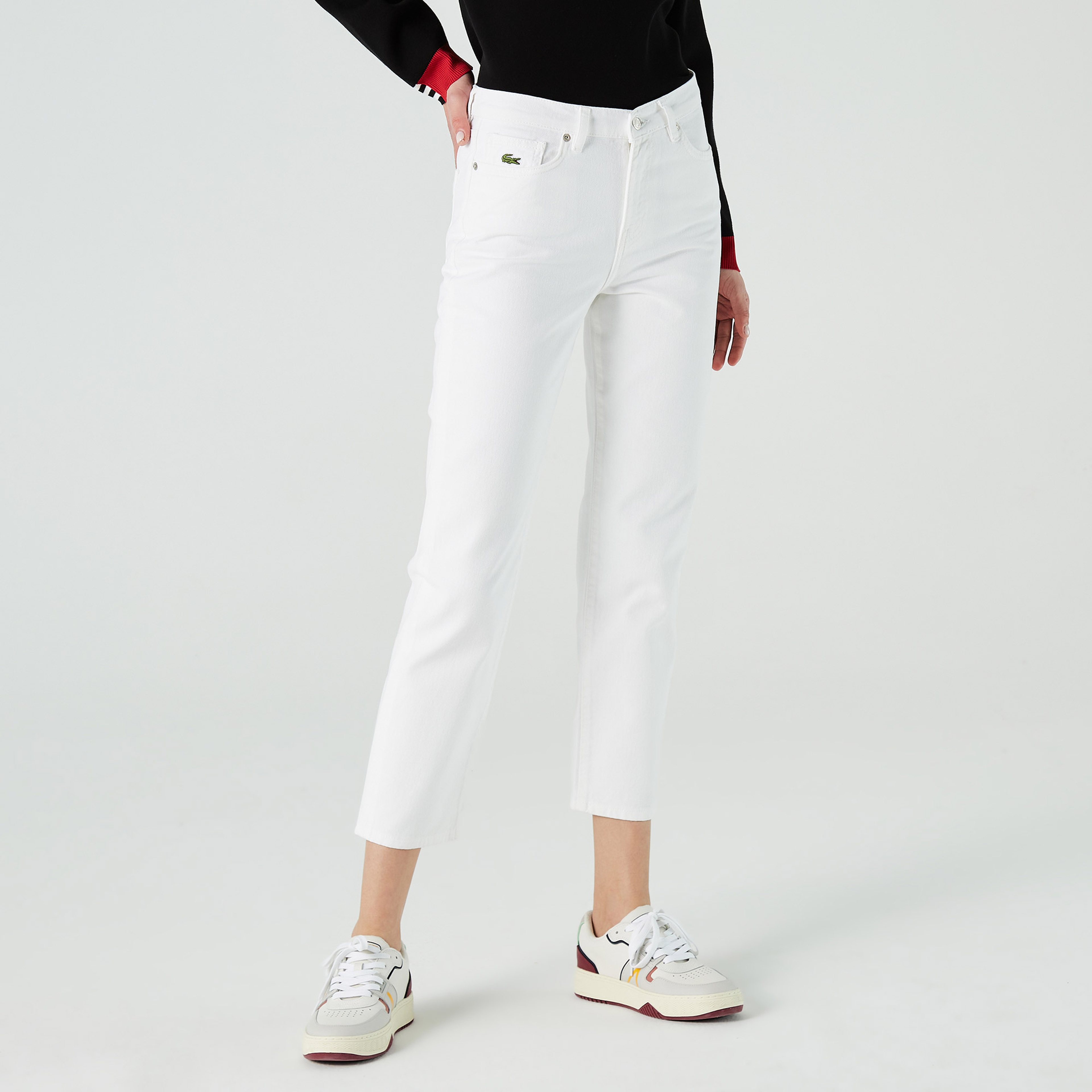 Lacoste Kadın Straight Fit Beyaz Pantolon