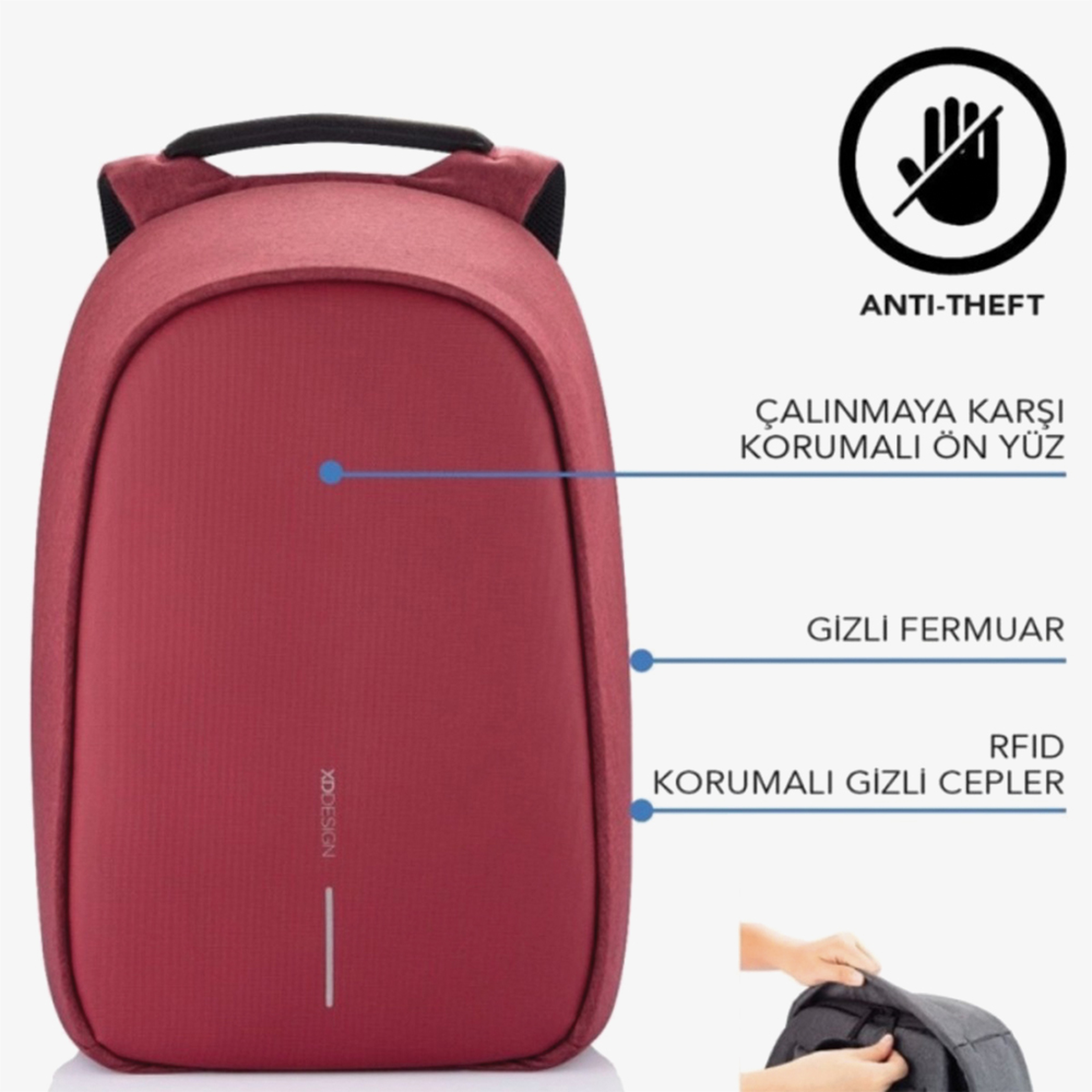 XD Design Bobby Hero Small Unisex Kırmızı Sırt Çantası