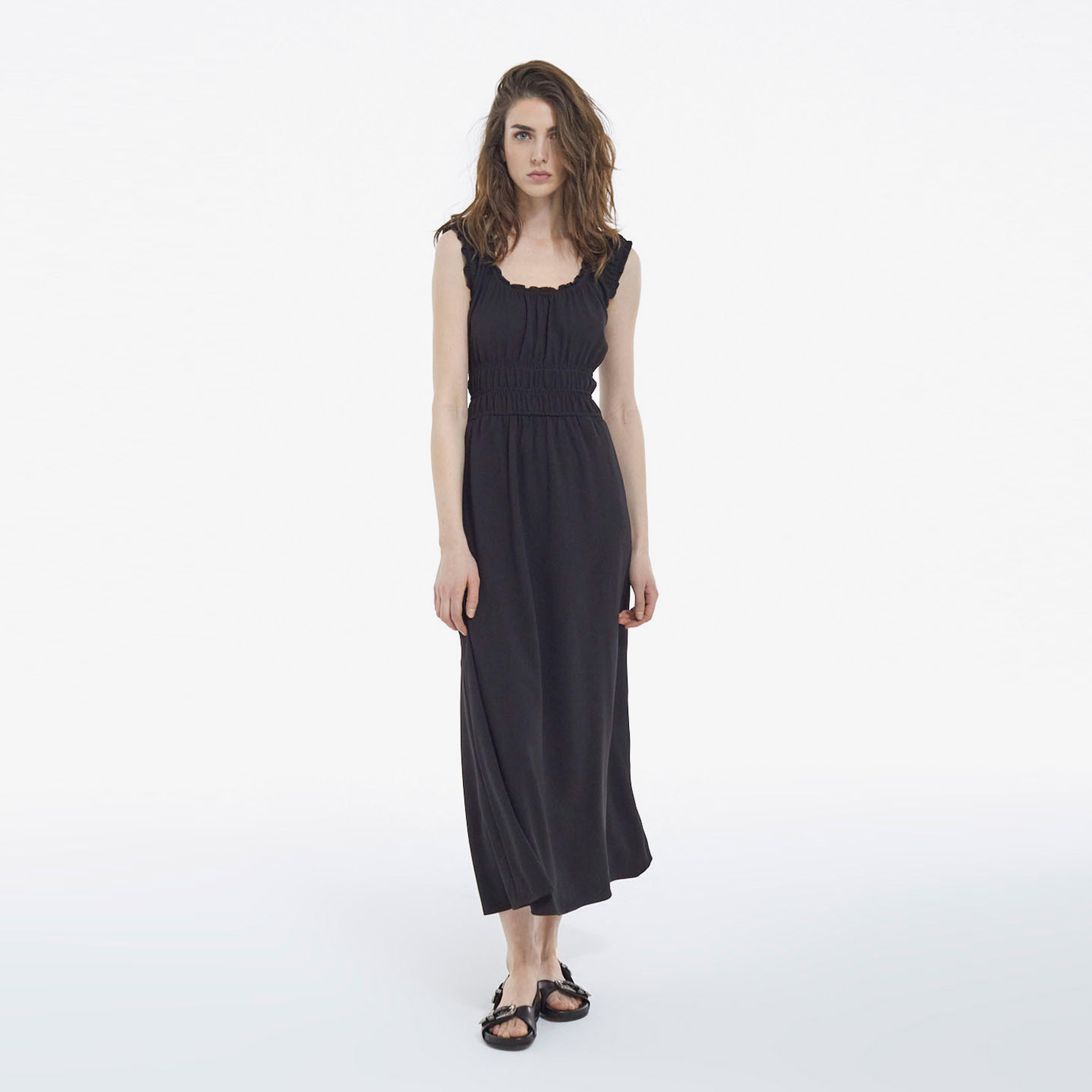 KADIN KOLLARI FIRFIRLI SİYAH ELBİSE